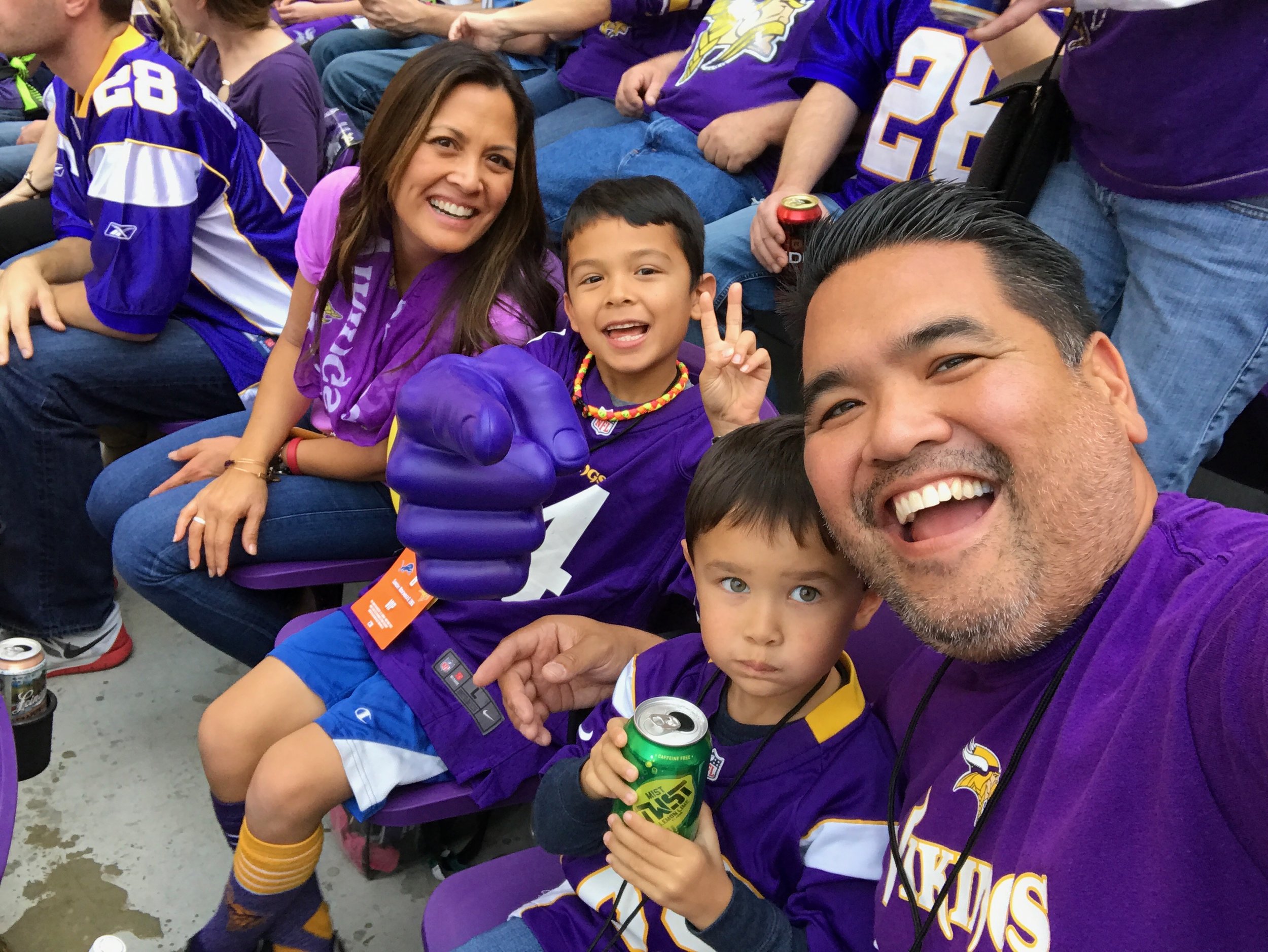Instagram Message: My brother and I with our sons and a whole lot of purple. Consider this a head's up: Monday 4/10 is Sibling Day. Check the blog. 