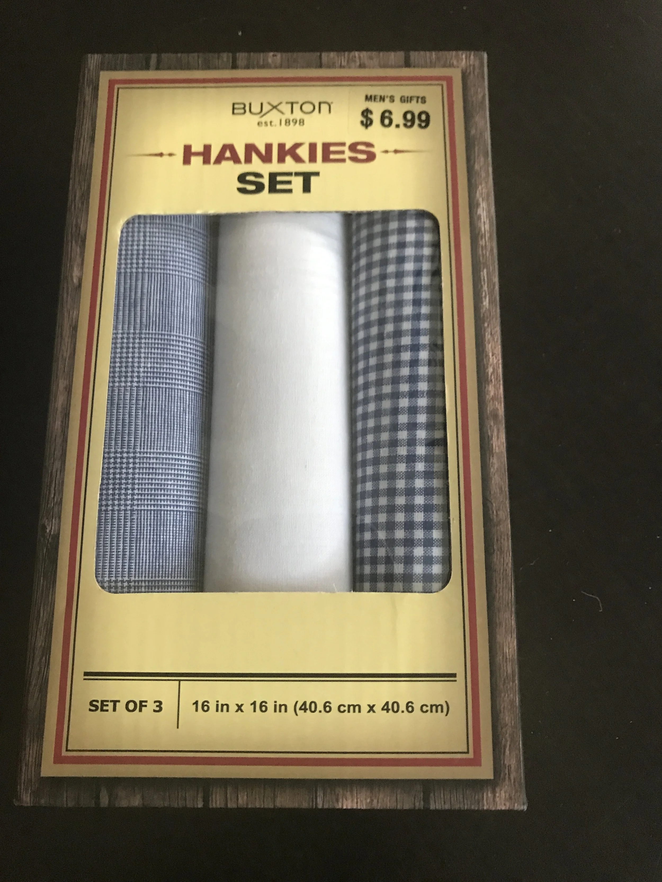 These are stylish handkerchiefs. Target. Three for $6.99. 
