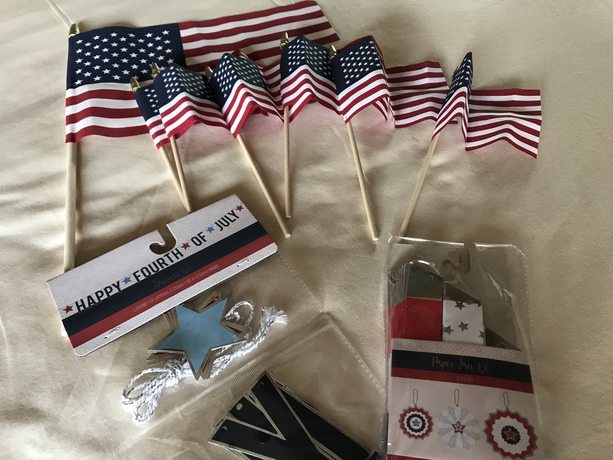 Decor - flags, banner and wheels from Target.
