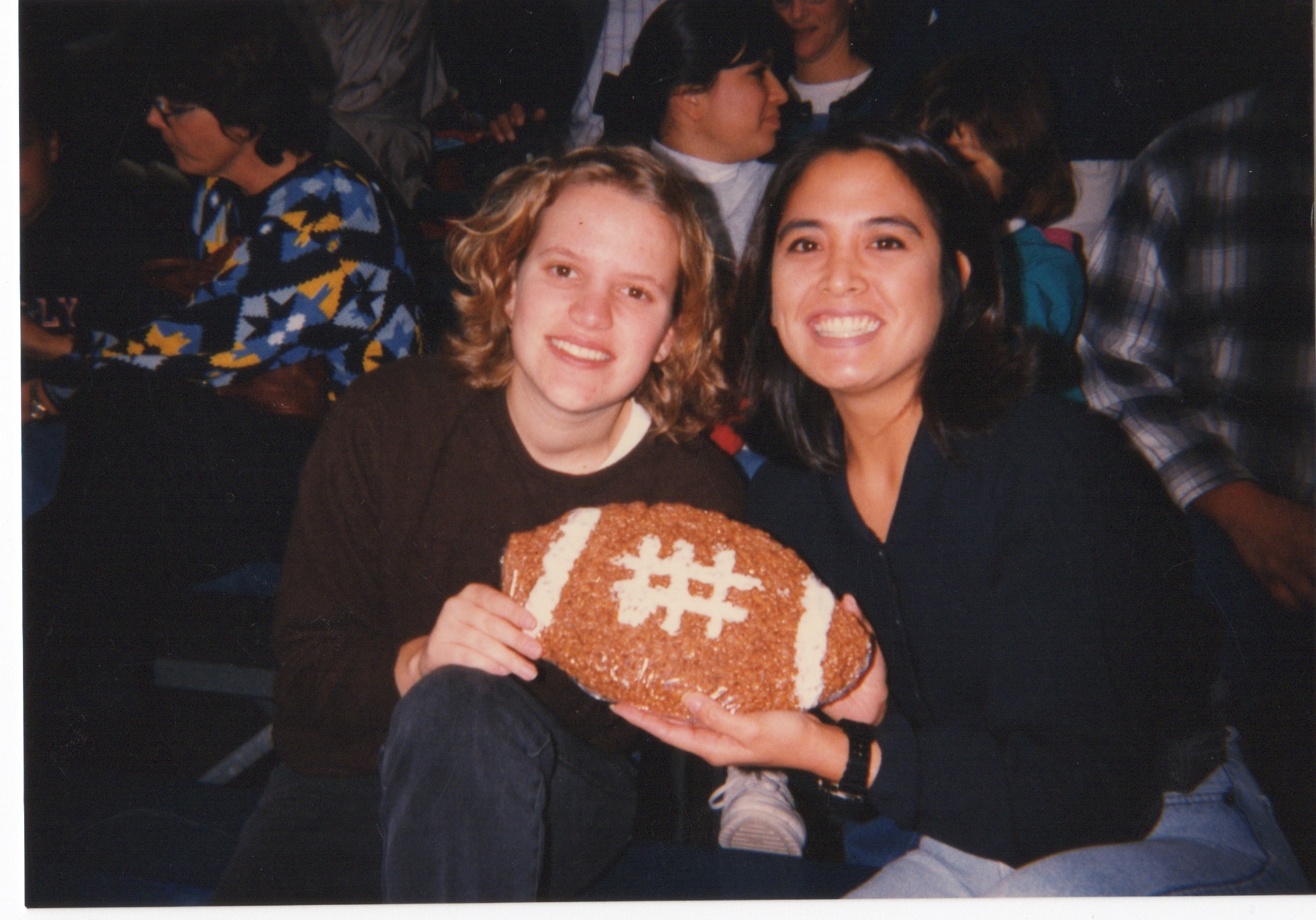 A long time ago, the hub was coaching. His sister and I came to watch and I brought this for a mini tailgate party. Recipe: 1/4 cup of butter melted in a pot. Add 4 cups of mini marshmallows melted after the butter melts. When the marshmallows are melted mix in 1/2 cup of peanut butter. Finally add 6 cups of chocolate rice cereal. Because the peanut butter is added, it give more flexibility to shape into a large football like this or small ones for individual footballs. Use white icing for more effect.