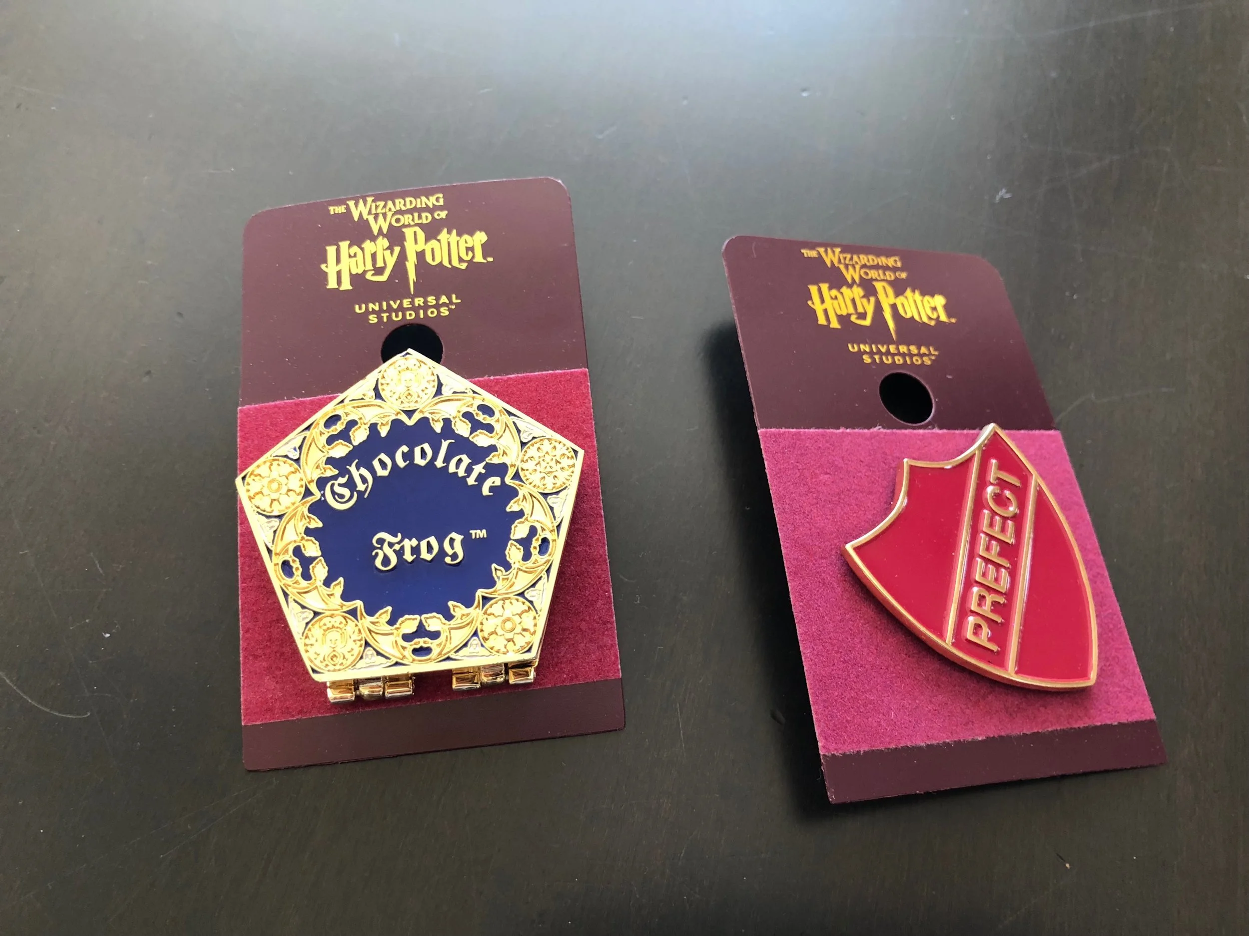 My daughter chose these for her friend Sofia. Symbols of Harry Potter. These pins can be worn on Hogwarts "robes" or they will look nice on backpacks too. The pins are not commonly found in stores which make them more special.