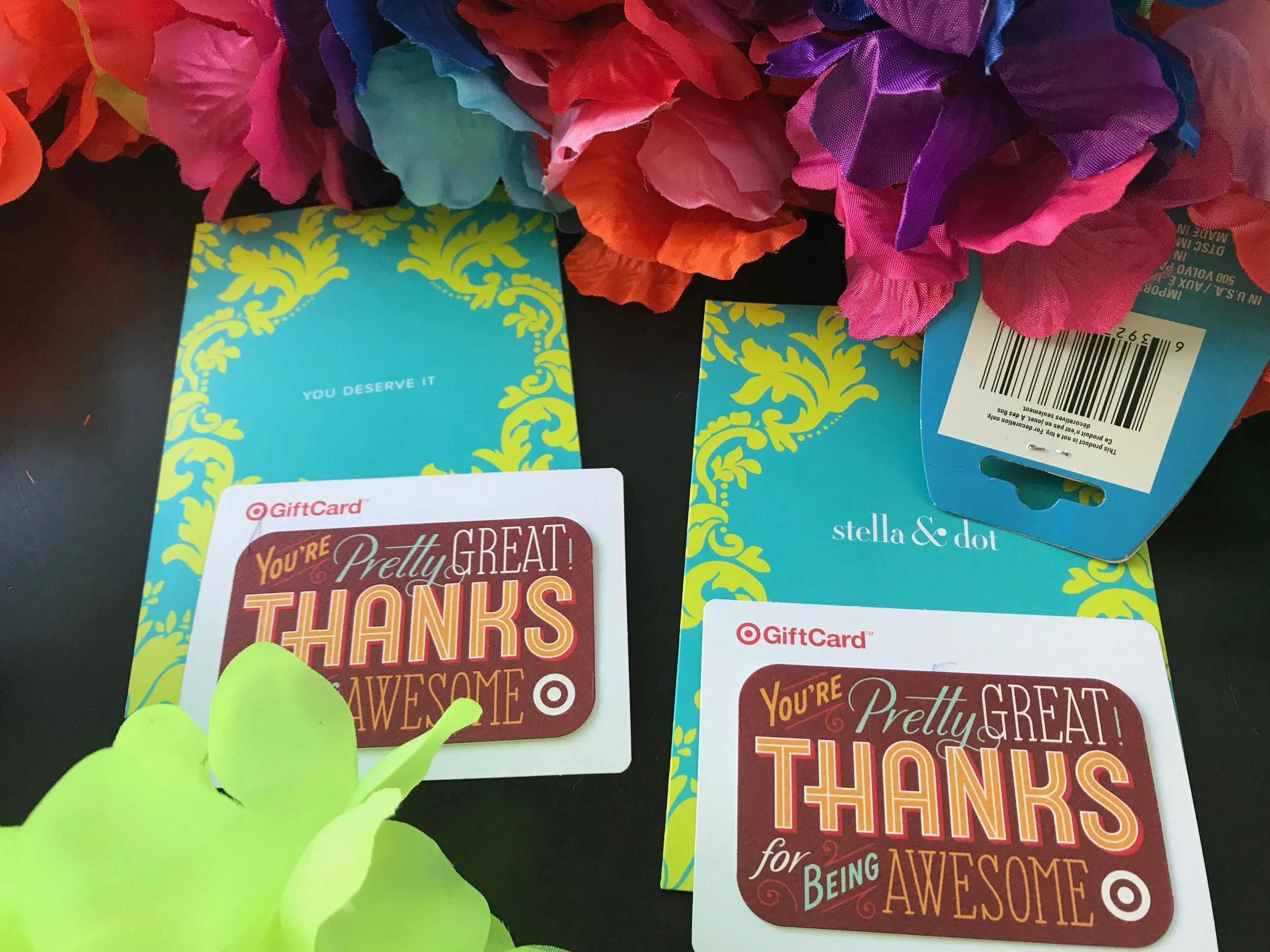Instead of cash, we attached gift cards onto the leis.