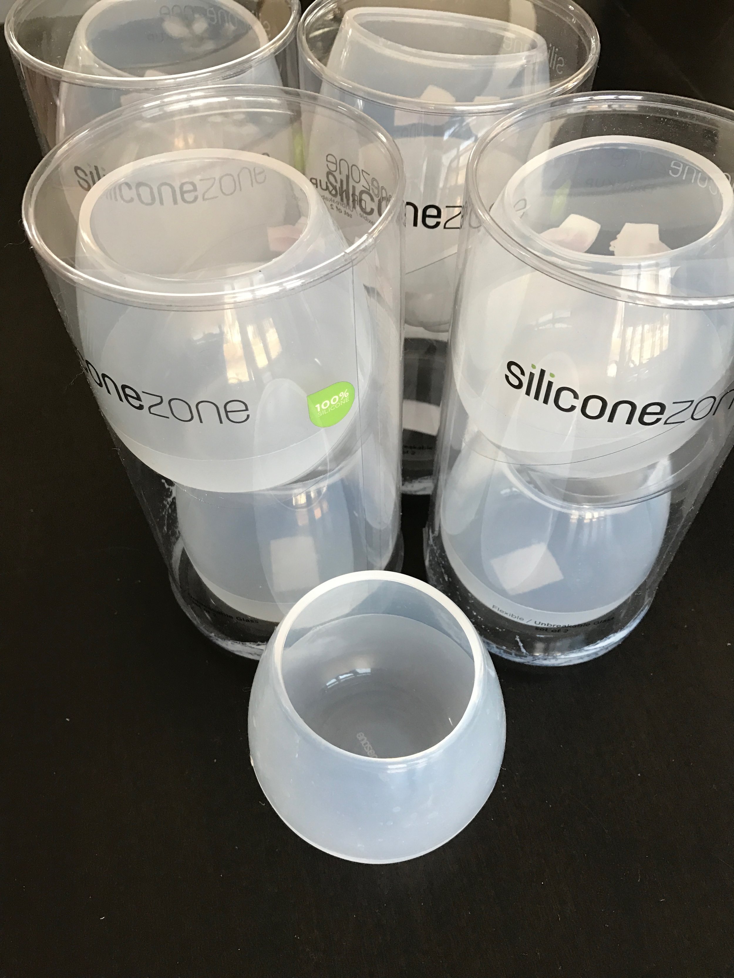2. Silicon cups. These are great for all beverages, not just wine. The cups do not break, they take up minimal space in the bag or picnic baskets, they are dishwasher safe and they are easy to re-use many times over. I found these in the Uncommon Goods catalog.