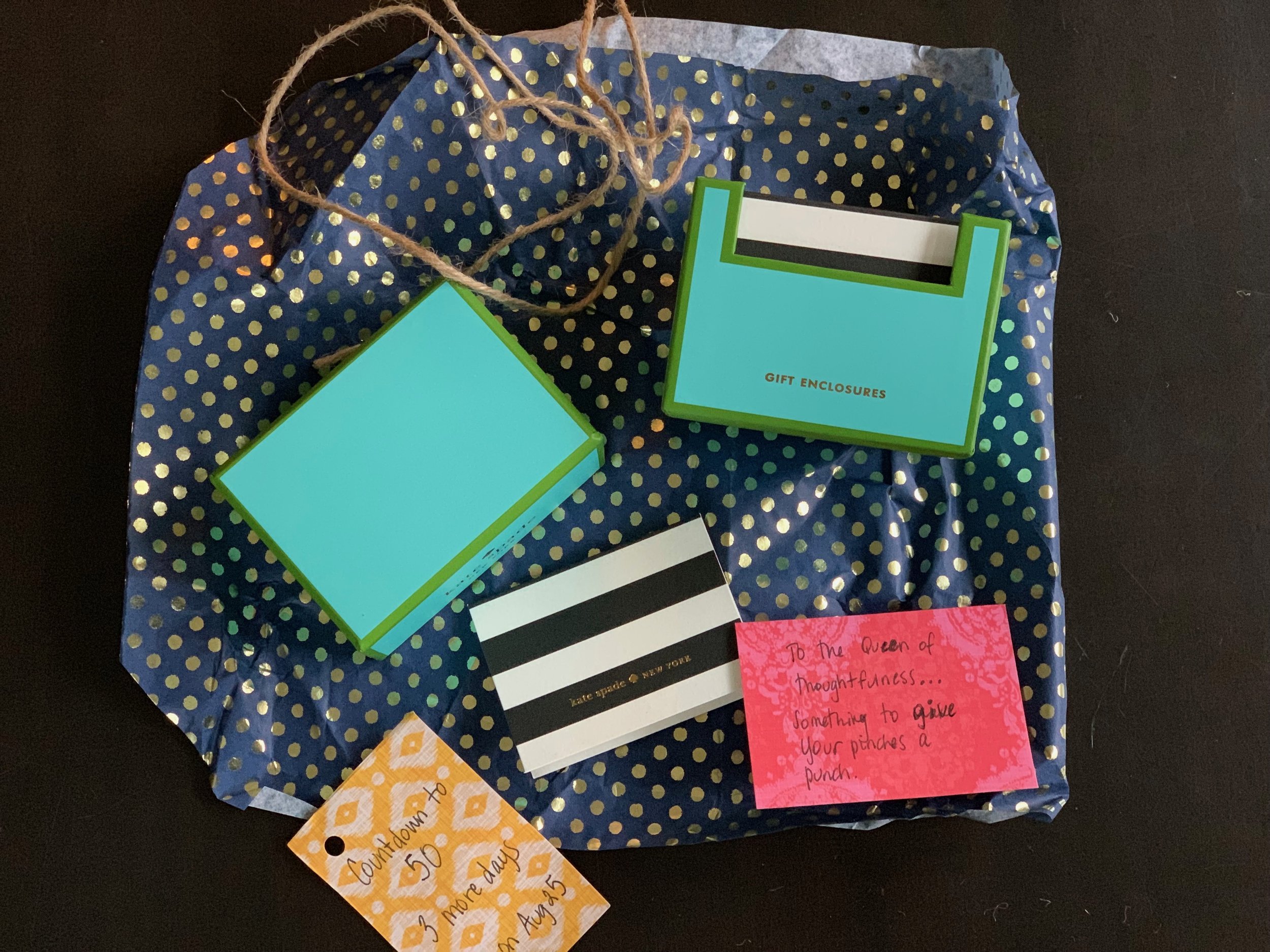 Gift #5 - I can’t get enough Kate Spade. These gift tags are way too thoughtful ! She is right about them being a “punch” for my pinches .