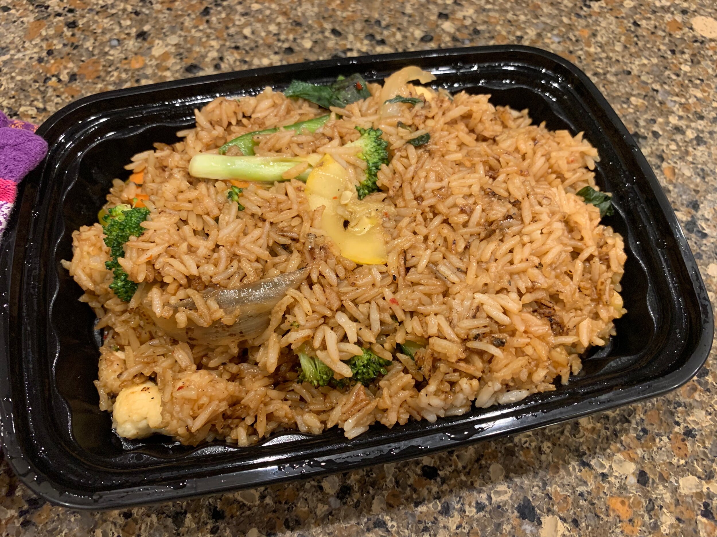 This is Sweet Basil Fried Rice but I call it #60. Since Bud lives outside of Atlanta, GA, I can’t have a serving of his fried rice so I got the next best thing: an order of #60 from Naviya’s Thai Brasserie, a local favorite in Linden Hills, MN. Ever…
