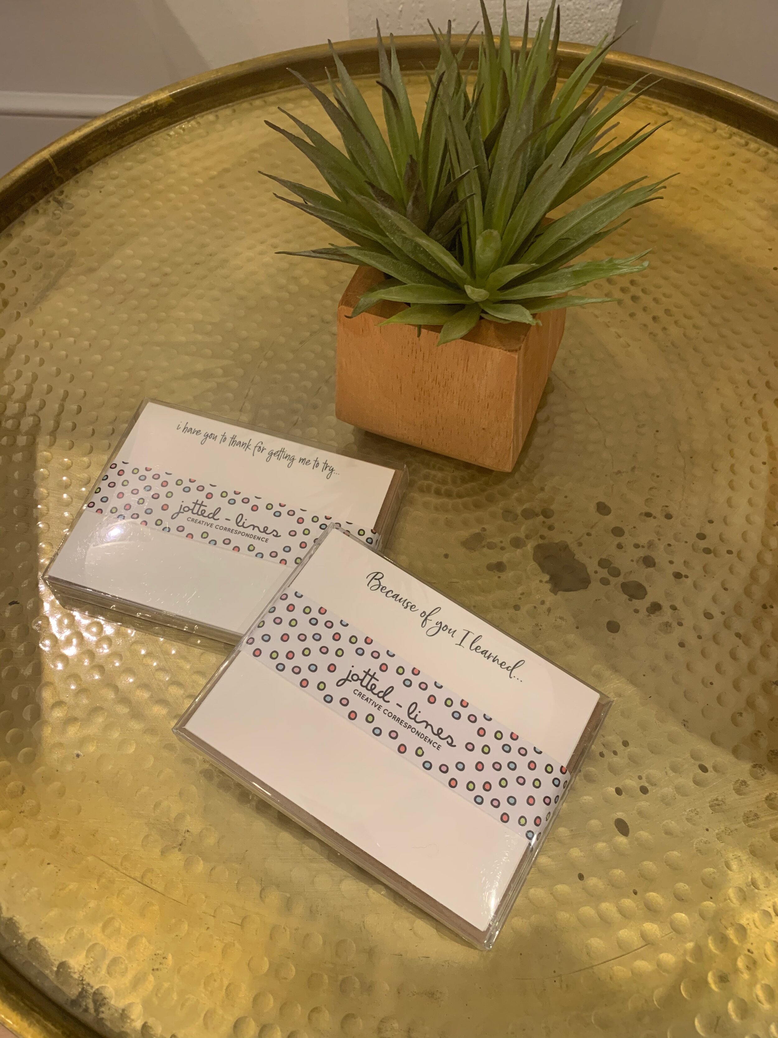 Just a sneak peek at two prompts from two different packs of cards: “I have you to thank for getting me to try…” and “Because of you I learned…”