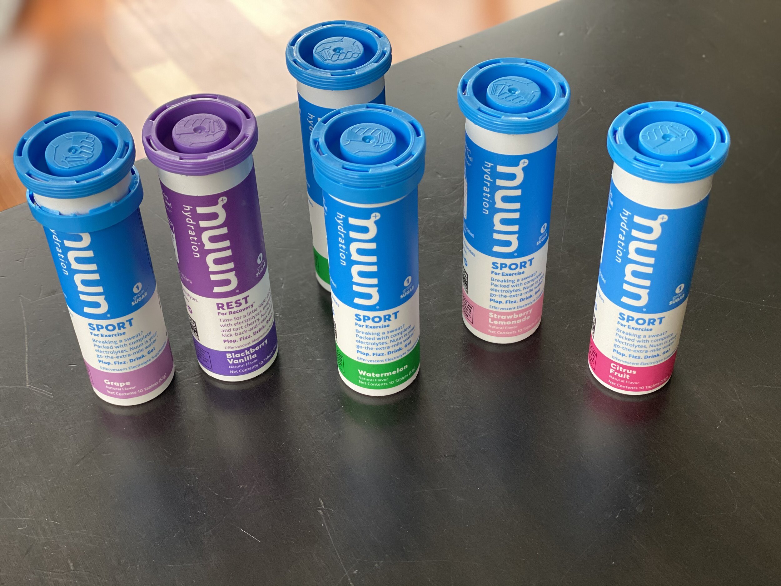 These Nuun tablets are faves at our house and they take the place of sports drinks. The tablets dissolve in water and we can control how diluted we want the drink to be.  Target may sell them but most running stores, Whole Foods and co-ops sell this…