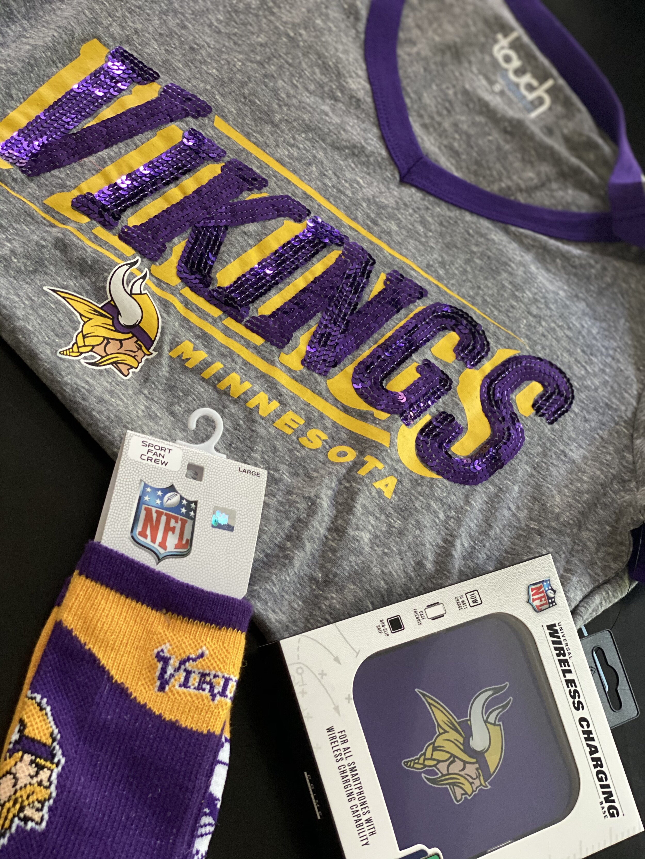 At the beginning of the football season, I included a pair of Viking socks for this family gift.
