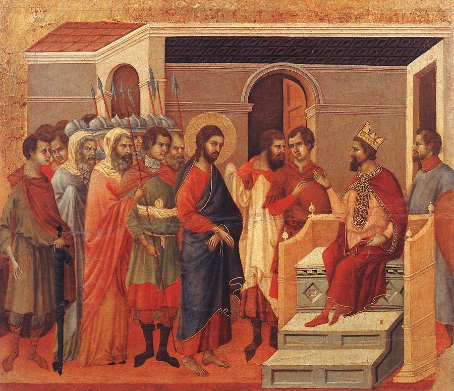 Duccio_di_Buoninsegna-Maesta_back_central_panel_Jesus_Before_King_Herod