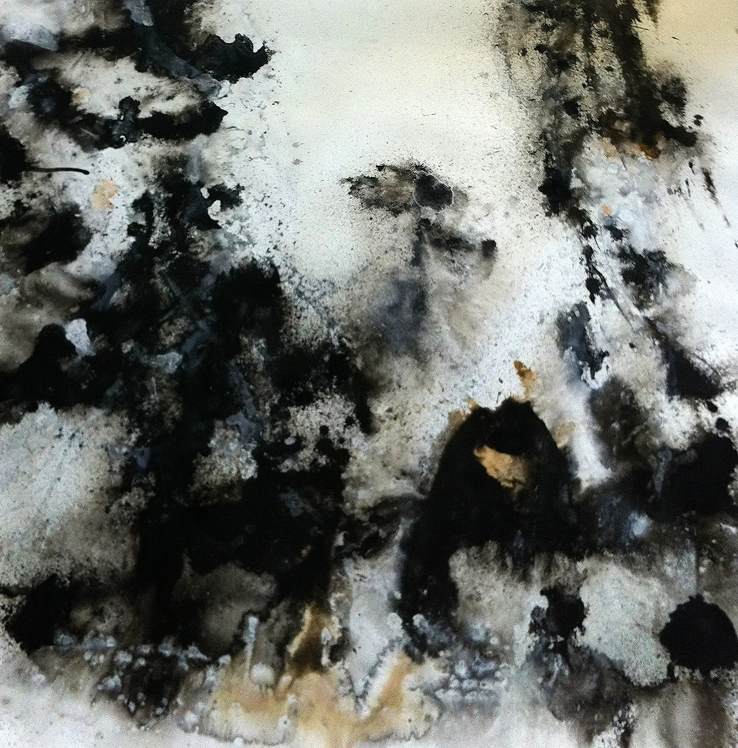 150cm x 120cm, peat, ink, sand, gesso on paper 2013