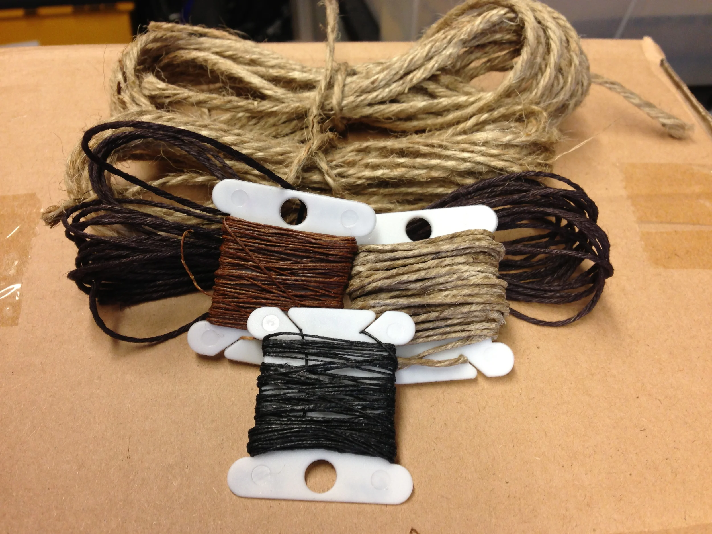 Waxed linen, hemp and Jute