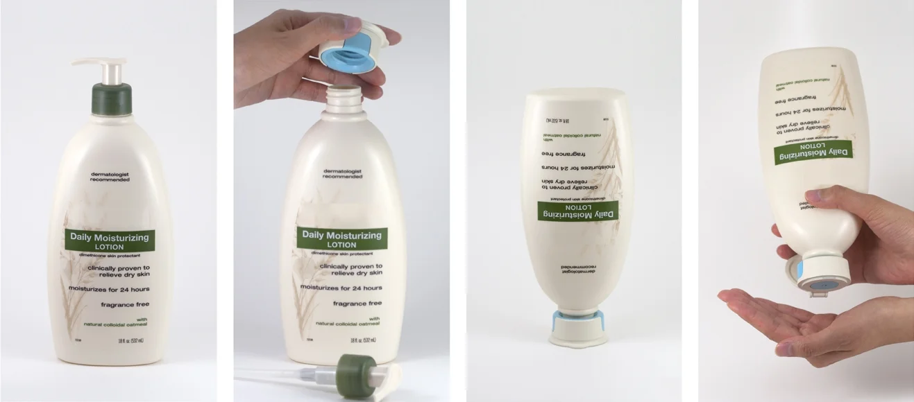Remove pump from bottle when ready. Attach Zero Waste Cap on to bottle. Flip bottle upside down. Content settles to bottom and it's easy to remove.