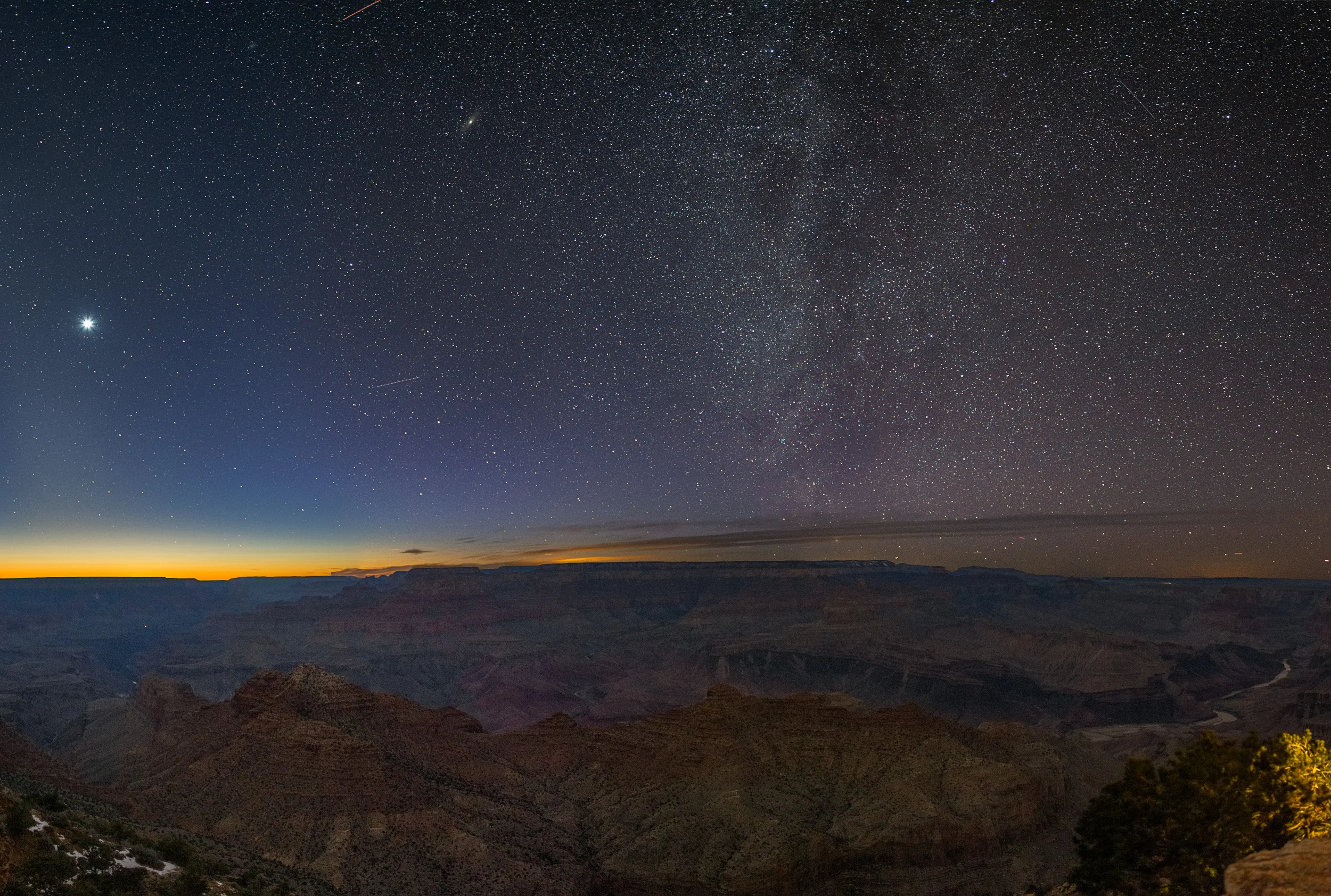 The winter Milky Way from Desert View, Grand Canyon. Look close and you can see Andromeda in the top center.