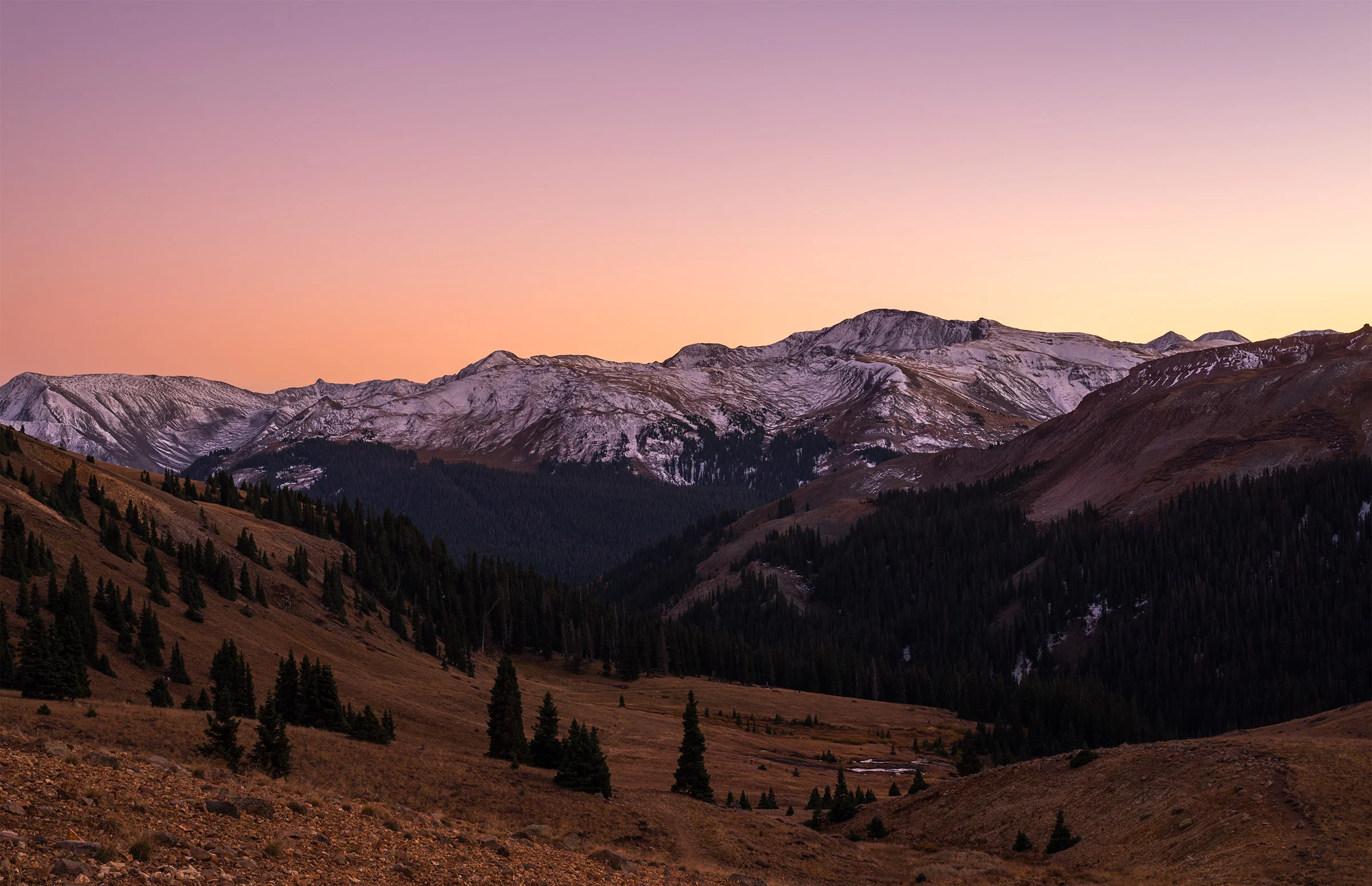 Looking down the Wetterhorn Basin at sunset.