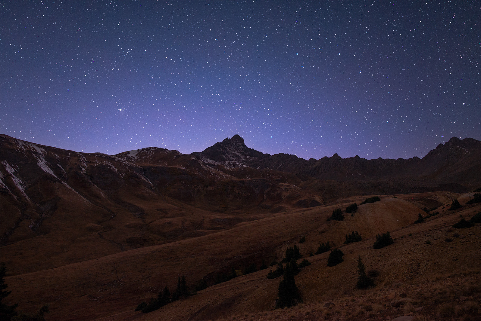 Wetterhorn Peak at the dead of night. Part of the Uncompahgre range.