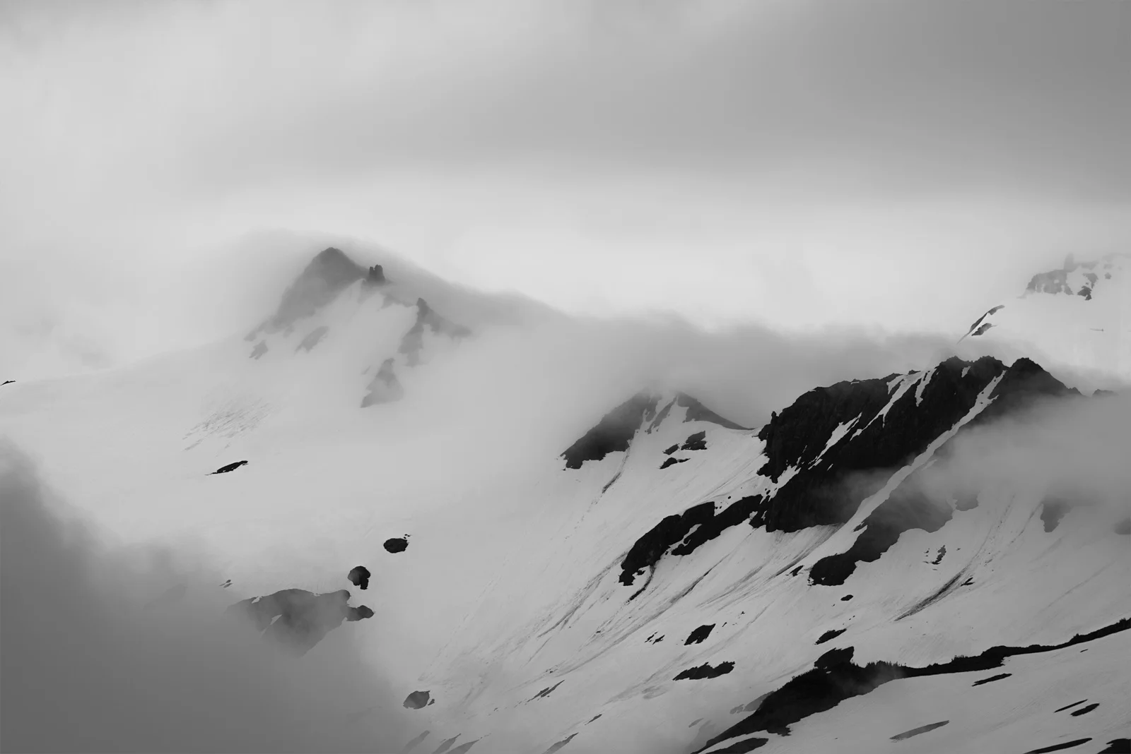 Cloud swept Mount Baker, in the morning. Looking at Grant Peak to the east of the true summit.
