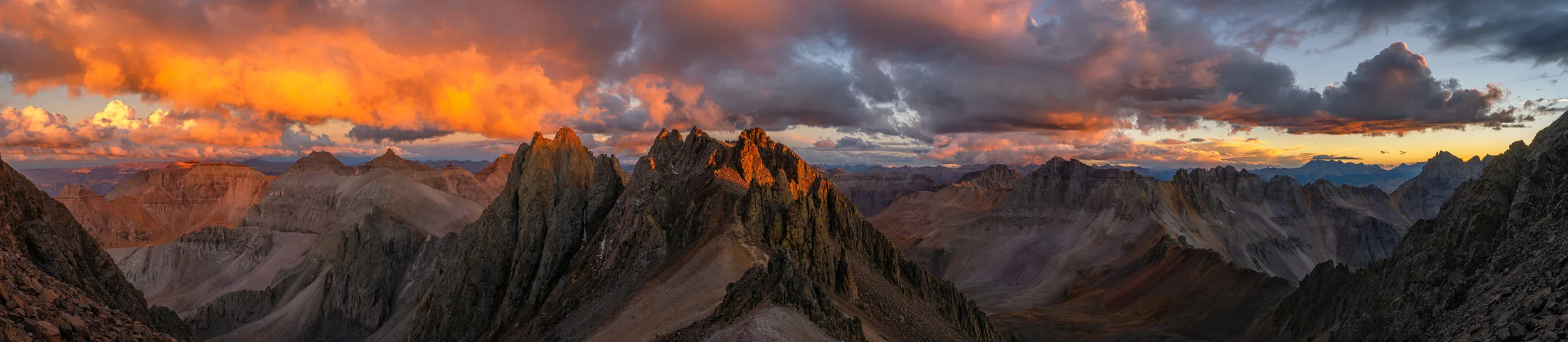 Sunset just below the peak of Mt Sneffels, in the San Juan Mountains, Colorado.
