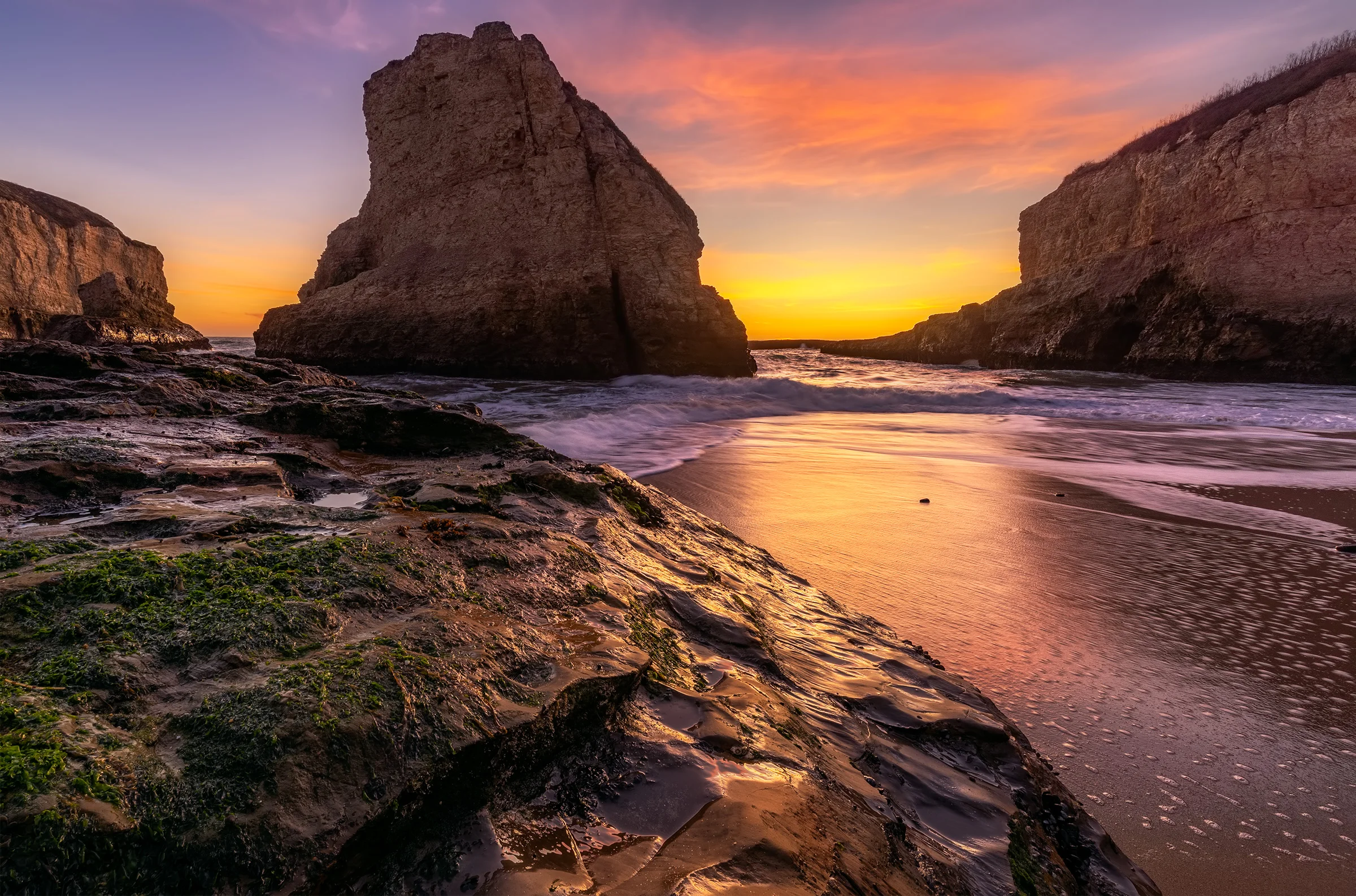 Sunset at Shark Fin Cove, near Santa Cruz.