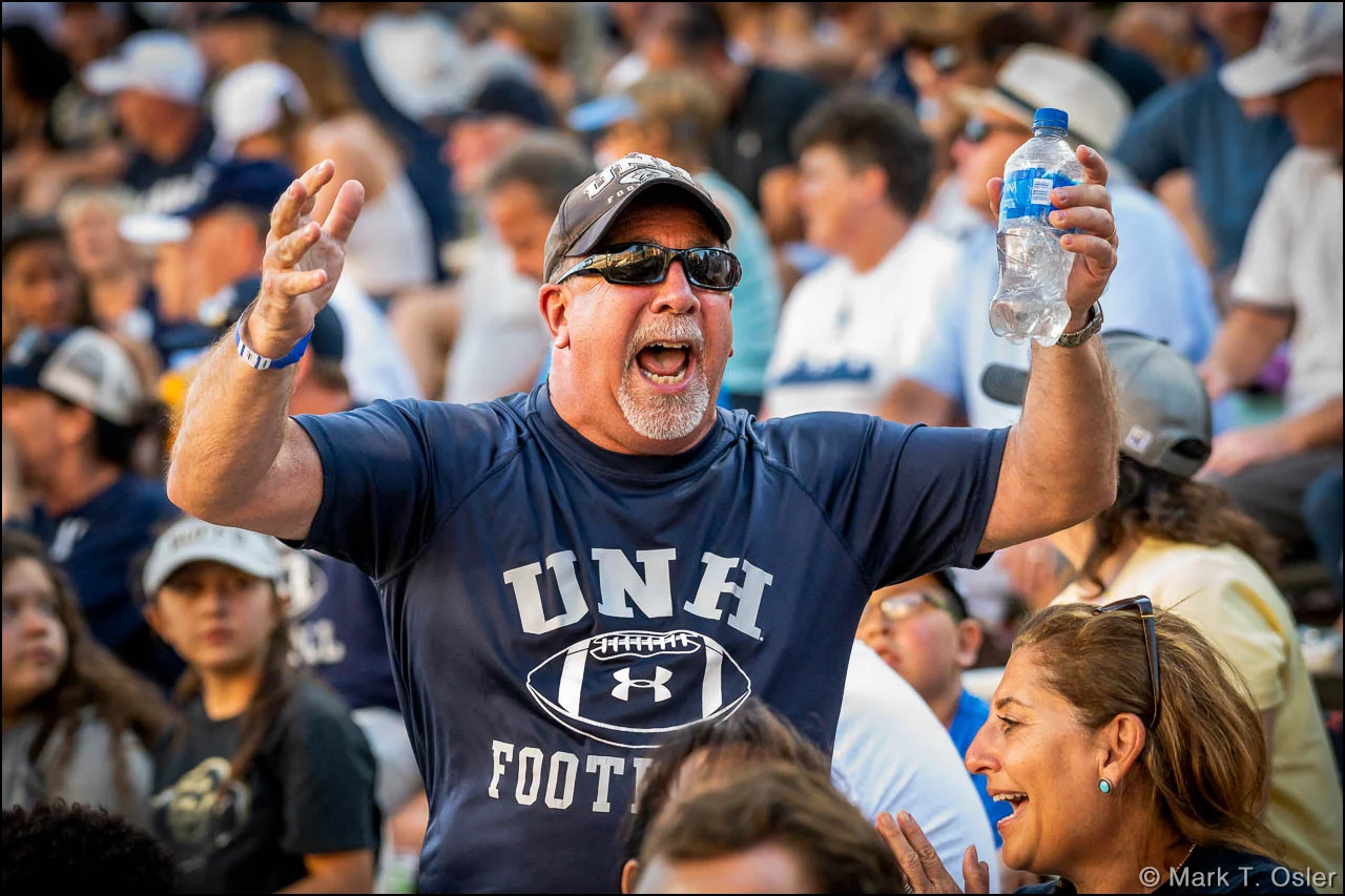 Following a 71-yard touchdown strike from UNH quarterback Christian Lupoli to Neil O’Connor late in the third quarter, Bill Gatchell (uncle of injured UNH quarterback Trevor McKnight) rallies the UNH fan base at CU’s Folsom Field with a chant of “U-N-H! U-N-H!” UNH closed to 38-14 with a 2-play, 82-yard scoring drive.