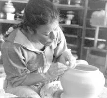 Sandi at work in her studio, probably about 1994.