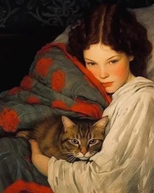 Sharing another artist who is new to me&hellip;Andrea Esposito b.1981 is a contemporary Italian painter. The delight of studying copies of great masters has remained with him throughout the years. Girl with Cat oil painting. #catarethebestmuses #feli