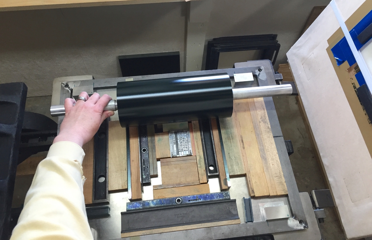 ...and carefully roll it over the type to ink the letters.