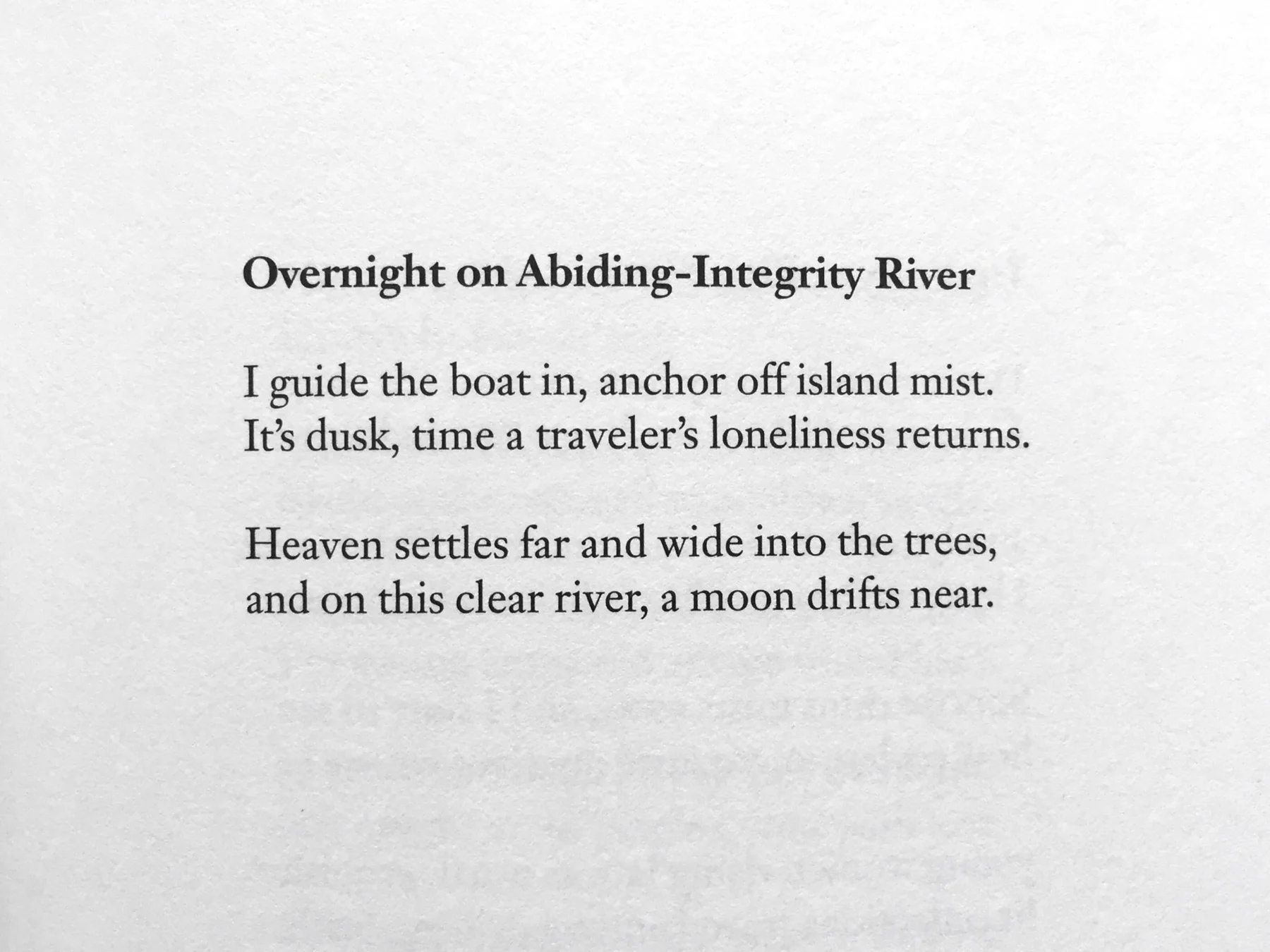 The poem by early T'ang Dynasty poet Meng Hao-jan, from "The Mountain Poems of Meng Hao-jan," translated by David Hinton (Archipelago Books)
