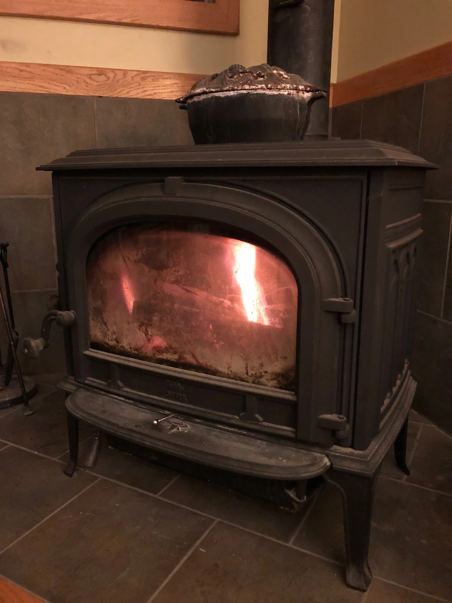 Our trusty Jøtel woodstove, warming us this chilly night.