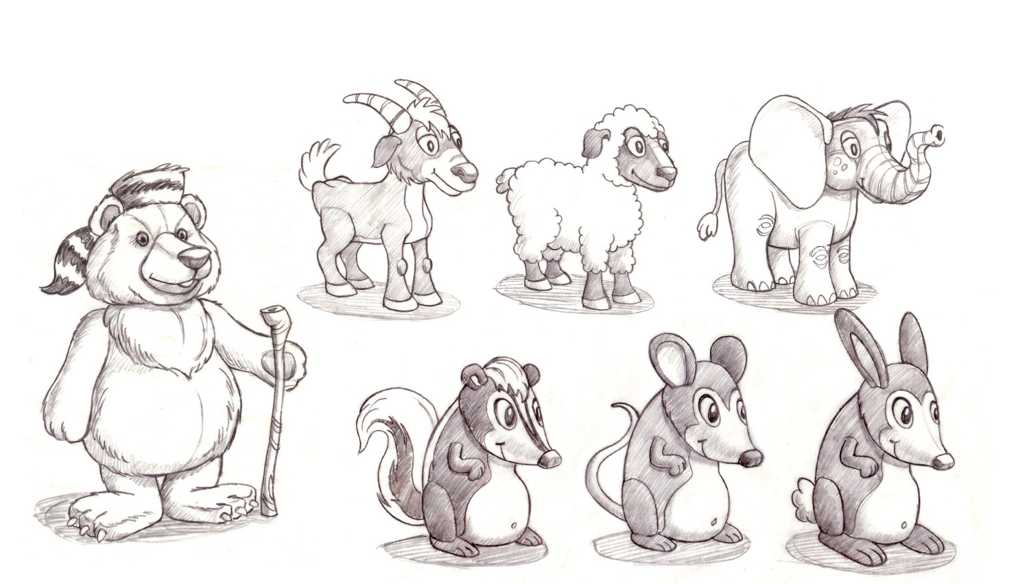Plush concept sketches for Determined Productions, Inc.