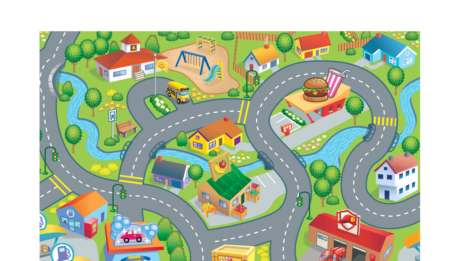 "Happyville" (detail) a kid's play mat for PlaSmart Toys