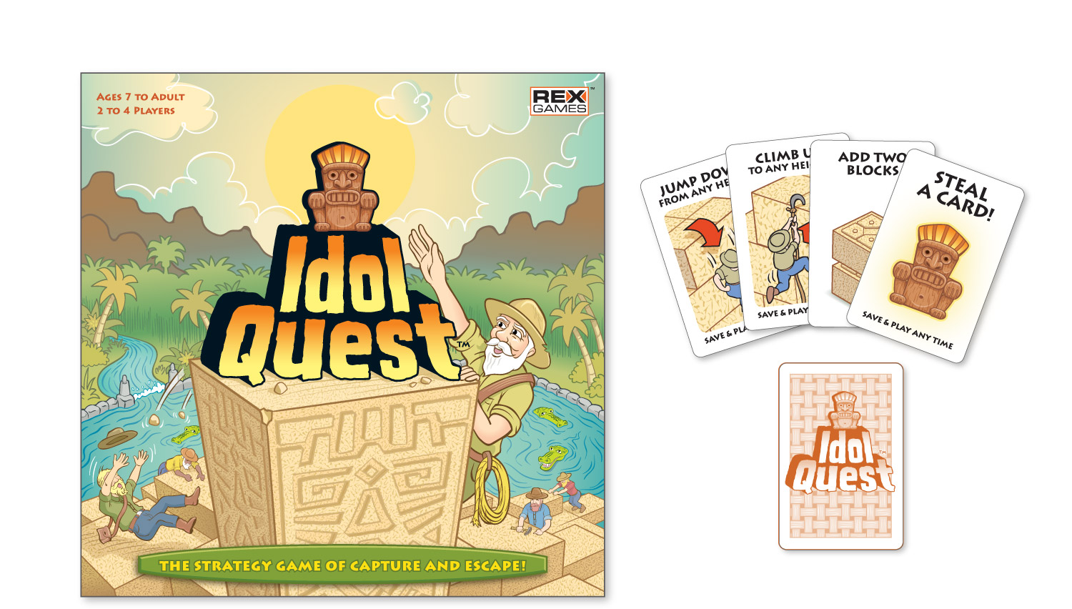 "Idol Quest" game box, card deck and game board for Rex Games, Inc.