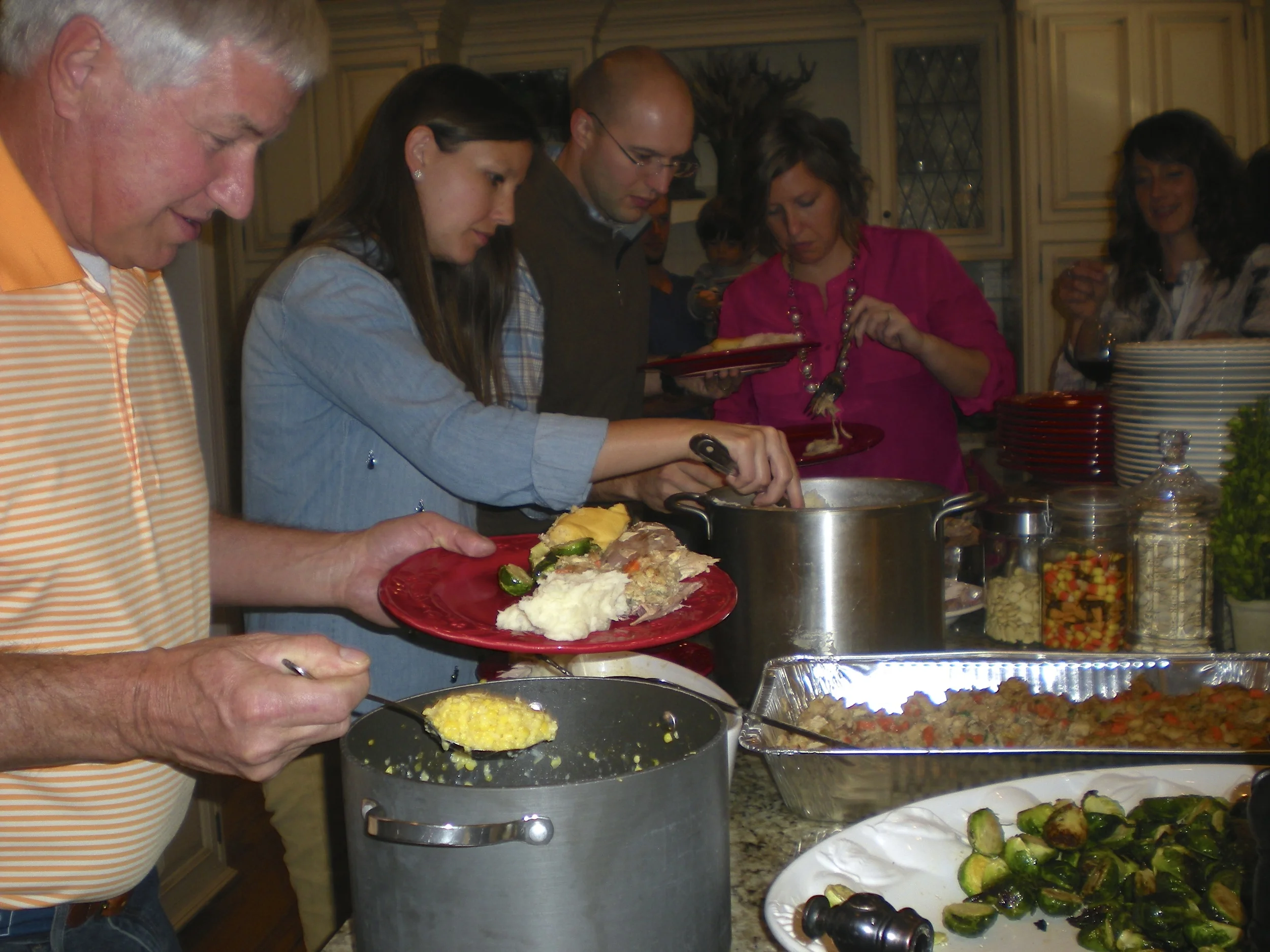 My big brother and nieces digging into the Thanksgiving feast, and there are those bacon flavored, roasted brussel sprouts!