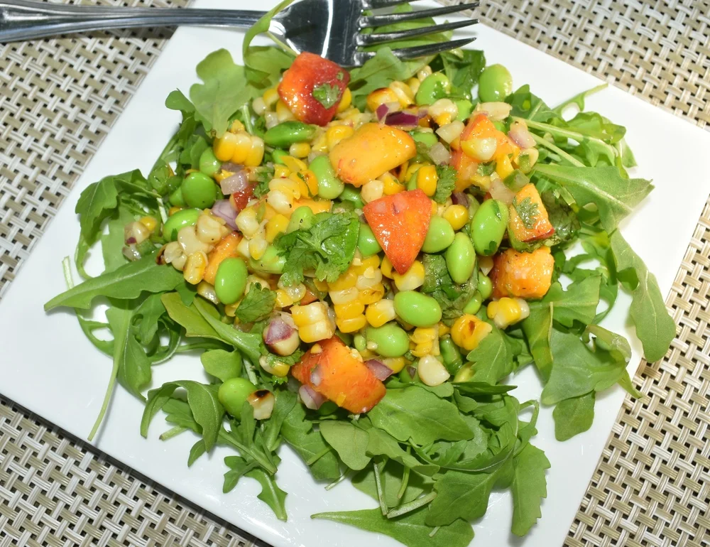 Summer Peach, Corn and Edamame Salad