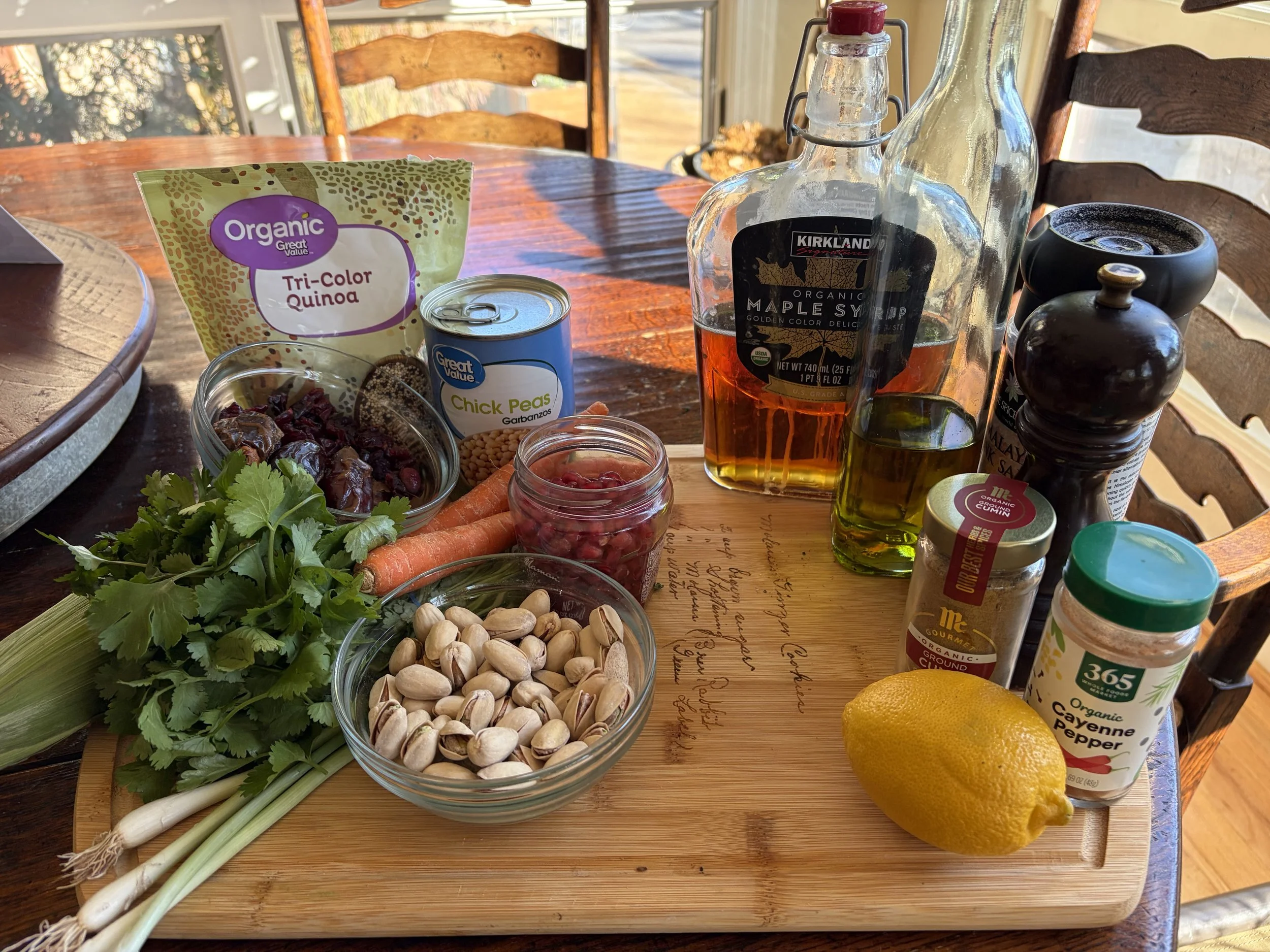 The salad and dressing ingredients.