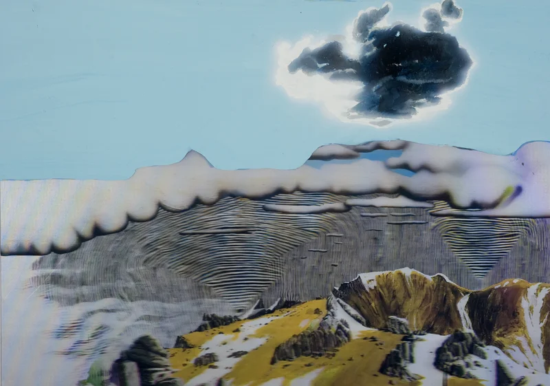 Internal weather, 2012 Acrylic, oil and automotive enamel on lenticular print 44 x 61cm