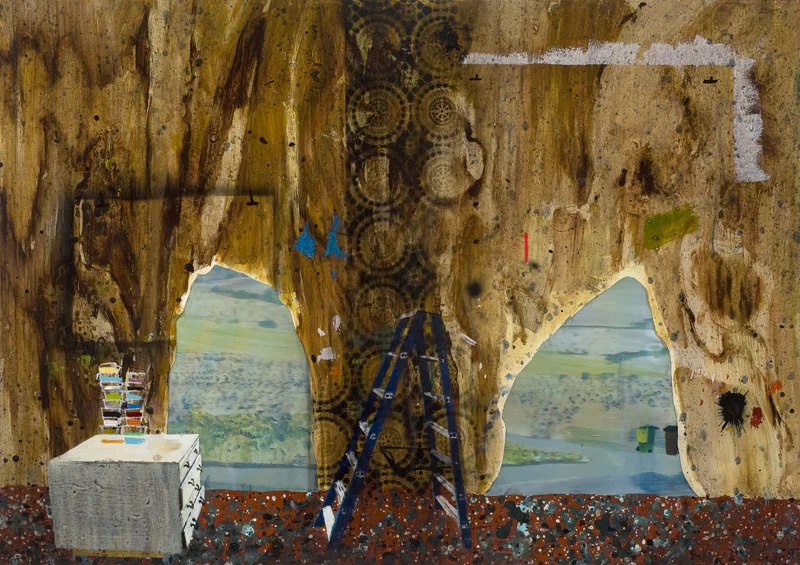 Studio 2, 2012 Acrylic, oil and automotive enamel on lenticular print 44 x 61cm