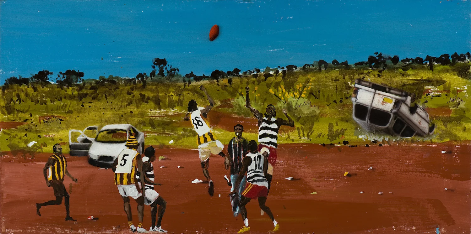 Kintore sports weekend, 2010 Acrylic, oil and automotive enamel on linen 61 x 122cm