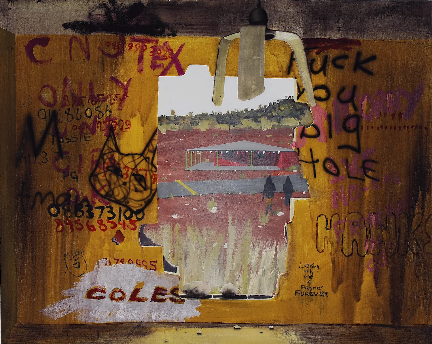 Kintore sorry business, 2010-11 Acrylic, oil and automotive enamel on linen 25 x 61cm