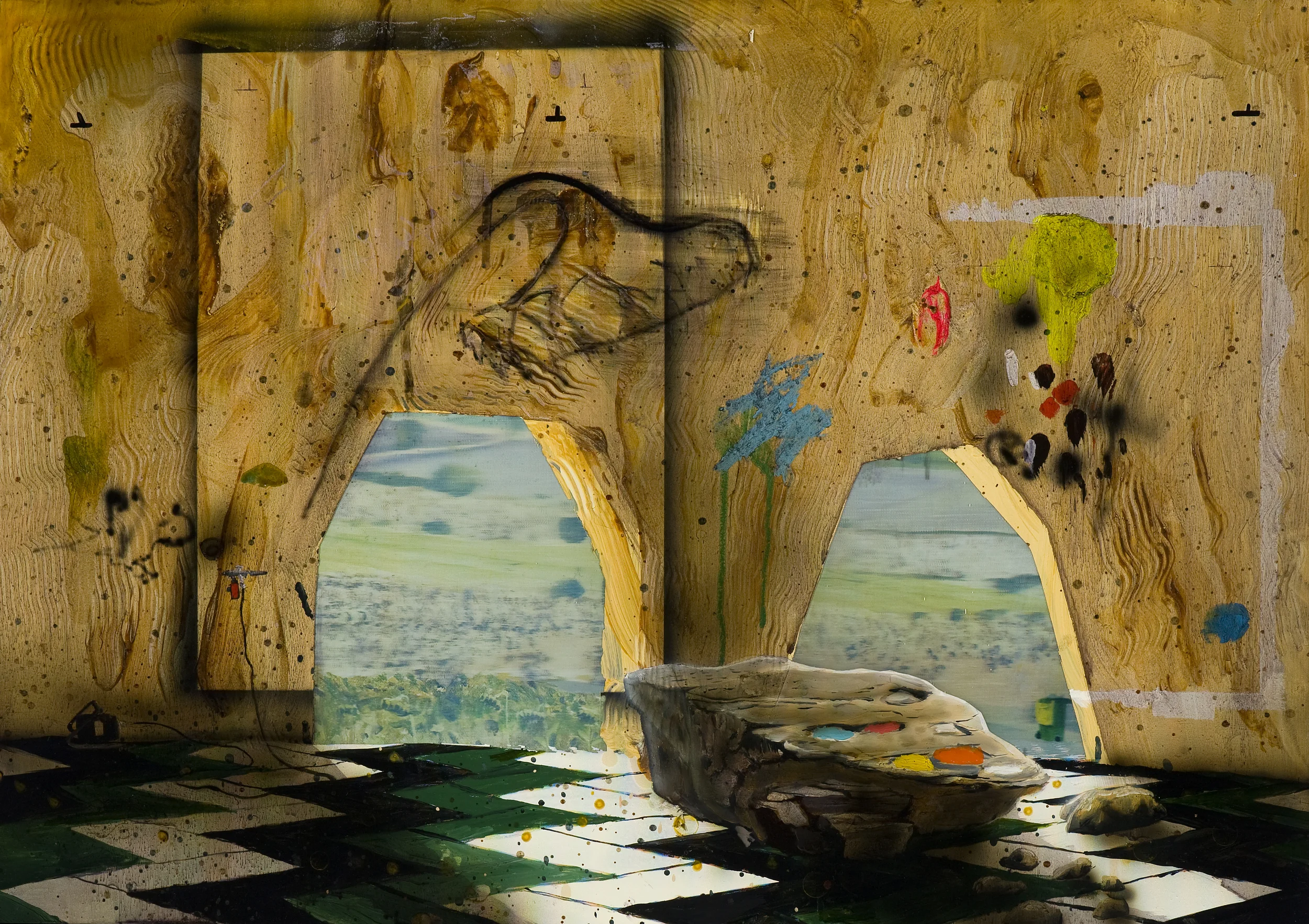 Cave dreams, 2012 Acrylic, oil and automotive enamel on lenticular print 44 x 61cm