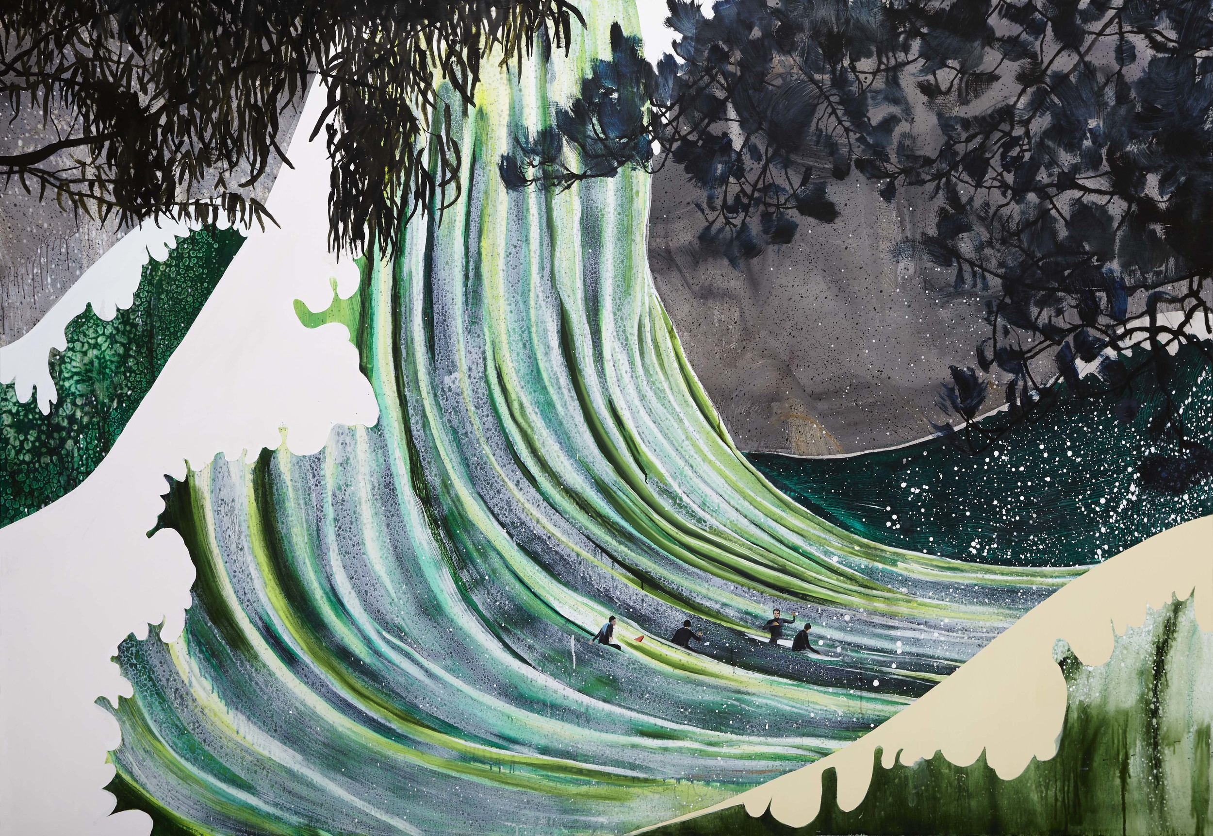 The green wave, 2013 Acrylic, oil and automotive enamel on linen 137x 200cm