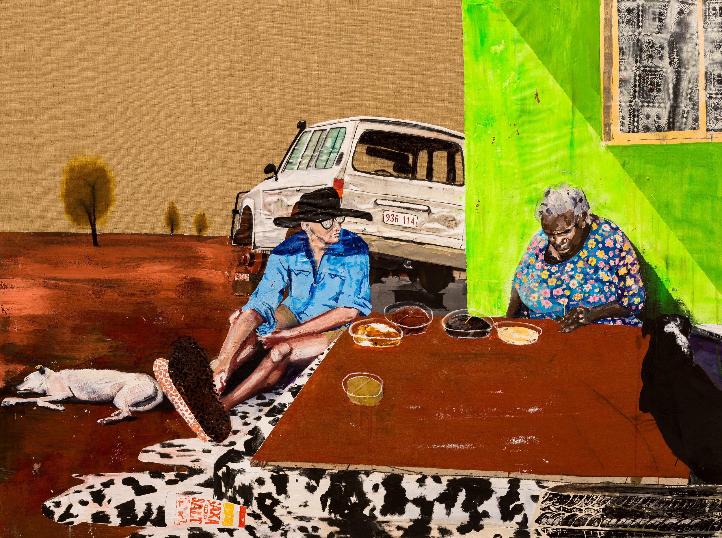   Sitting with Naata Nungurayi  Acrylic, oil and automotive enamel on canvas 150 x 200cm 