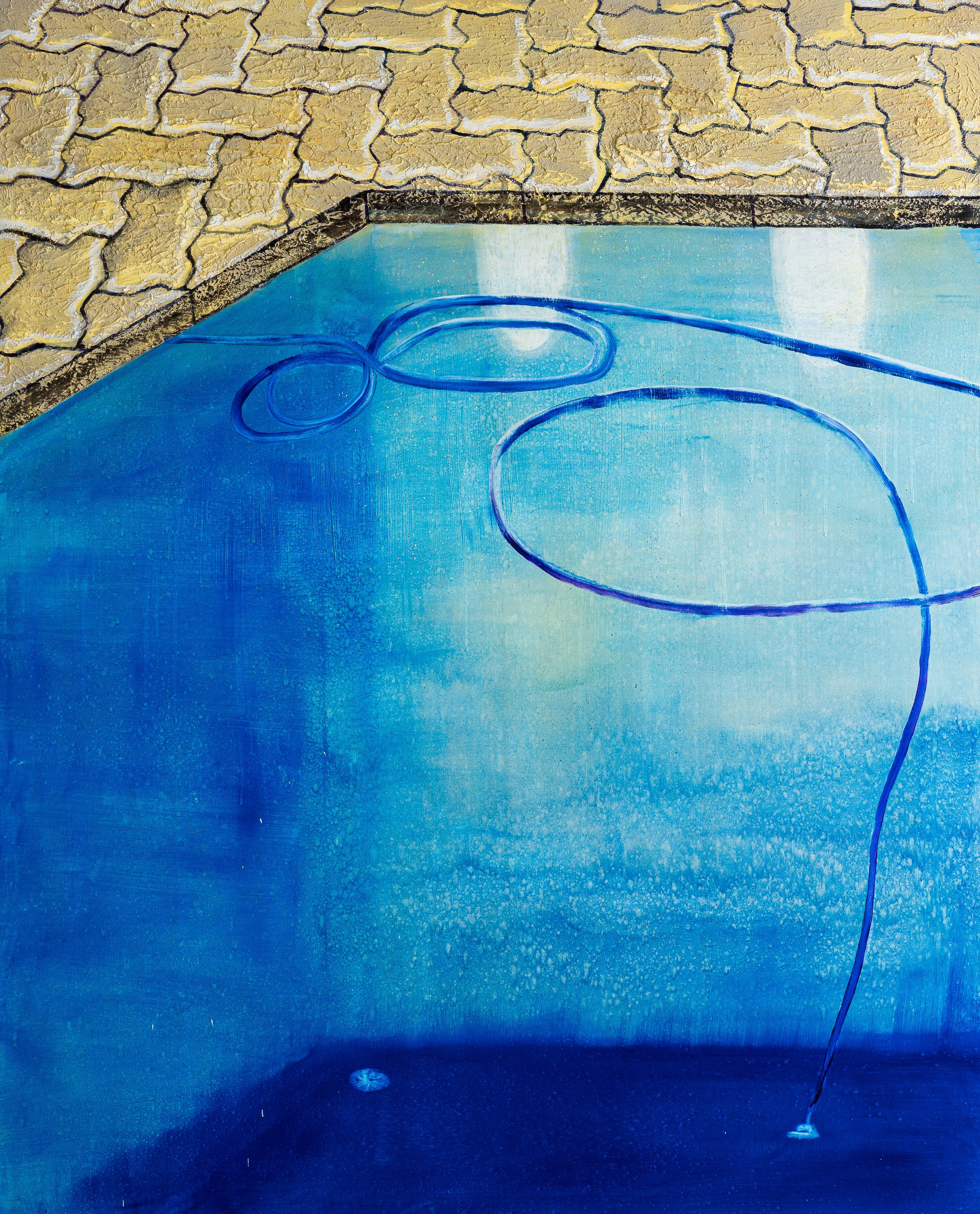 The pool, 2025 Acrylic, oil automotive spray on linen 160 x 130 cm