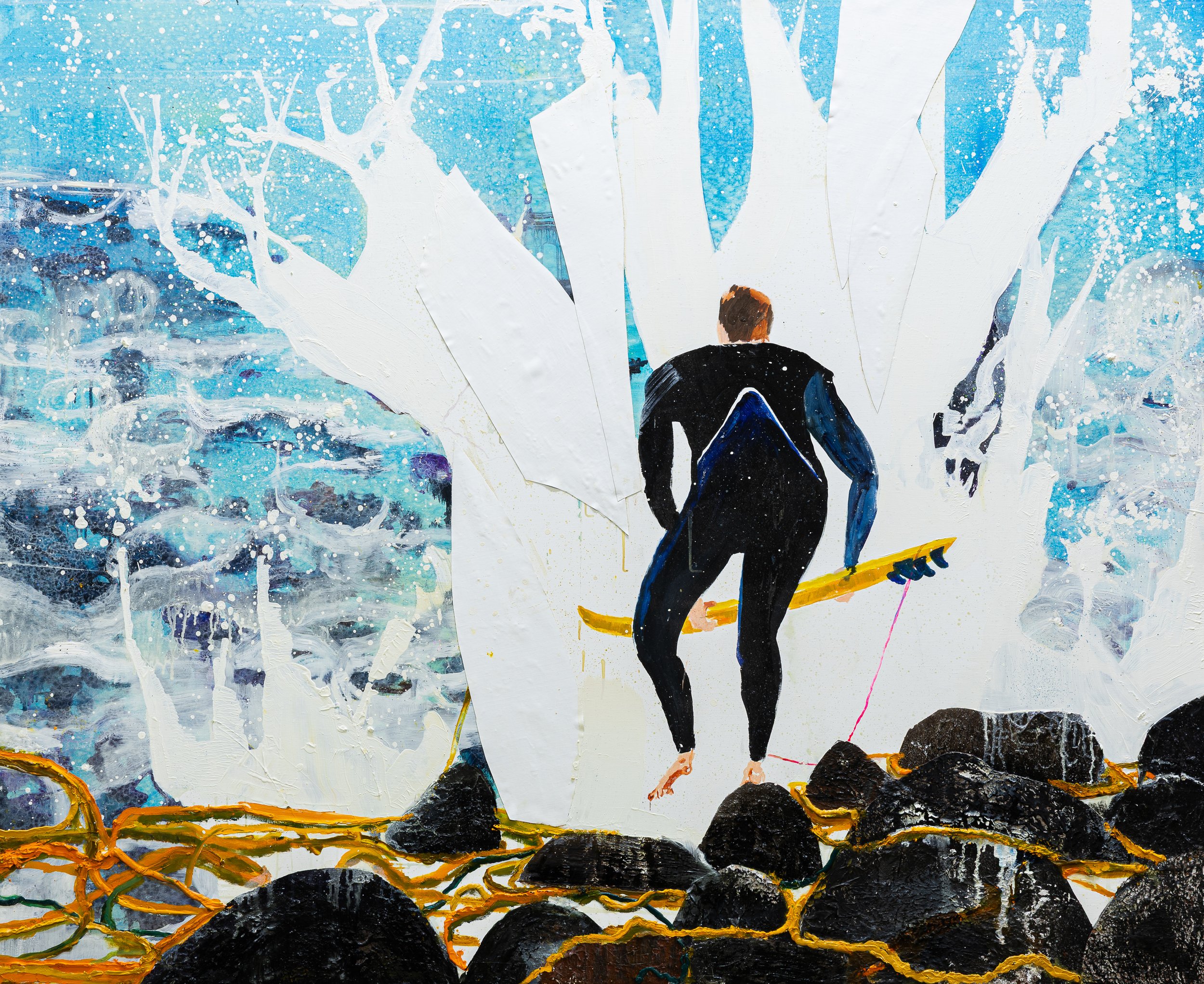 The leap, 2025 Acrylic, oil automotive spray on linen 160 x 130 cm