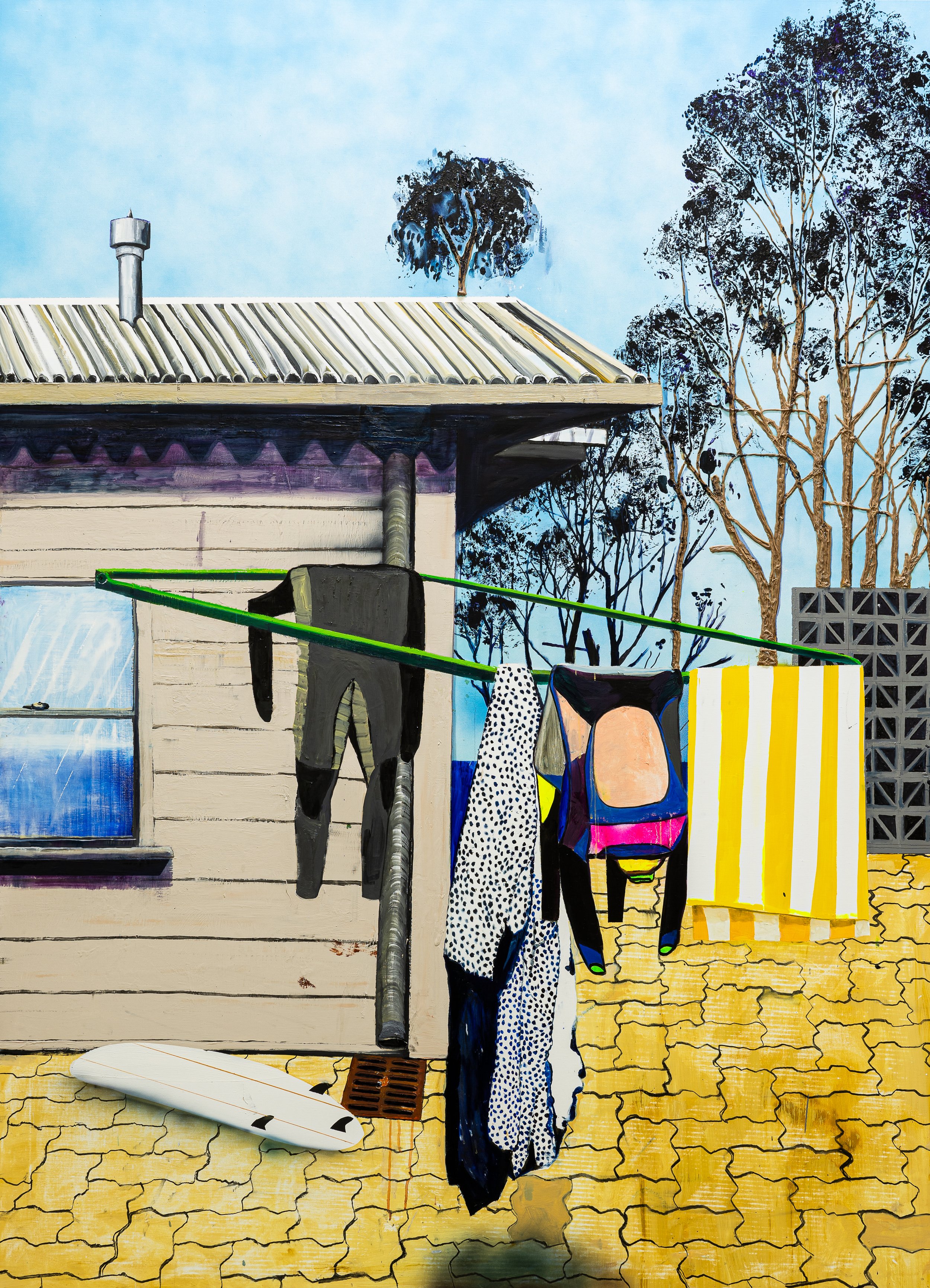 Showing your true colours, 2023 Acrylic, oil, automotive enamel, and glitter on linen 220 x 160 cm