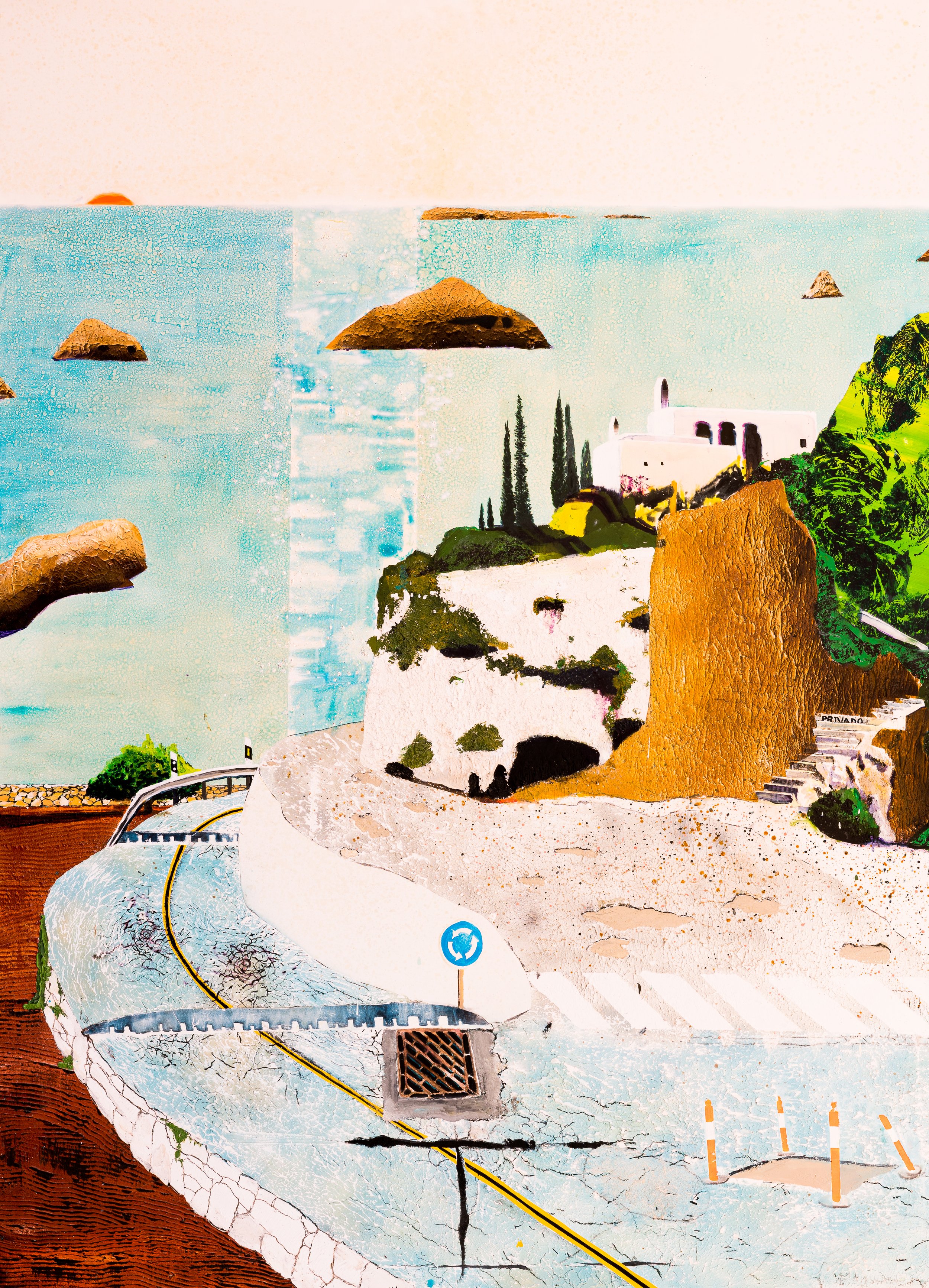 The three suns, 2022 Acrylic, oil, automotive enamel, and glitter on linen 220 x 160 cm