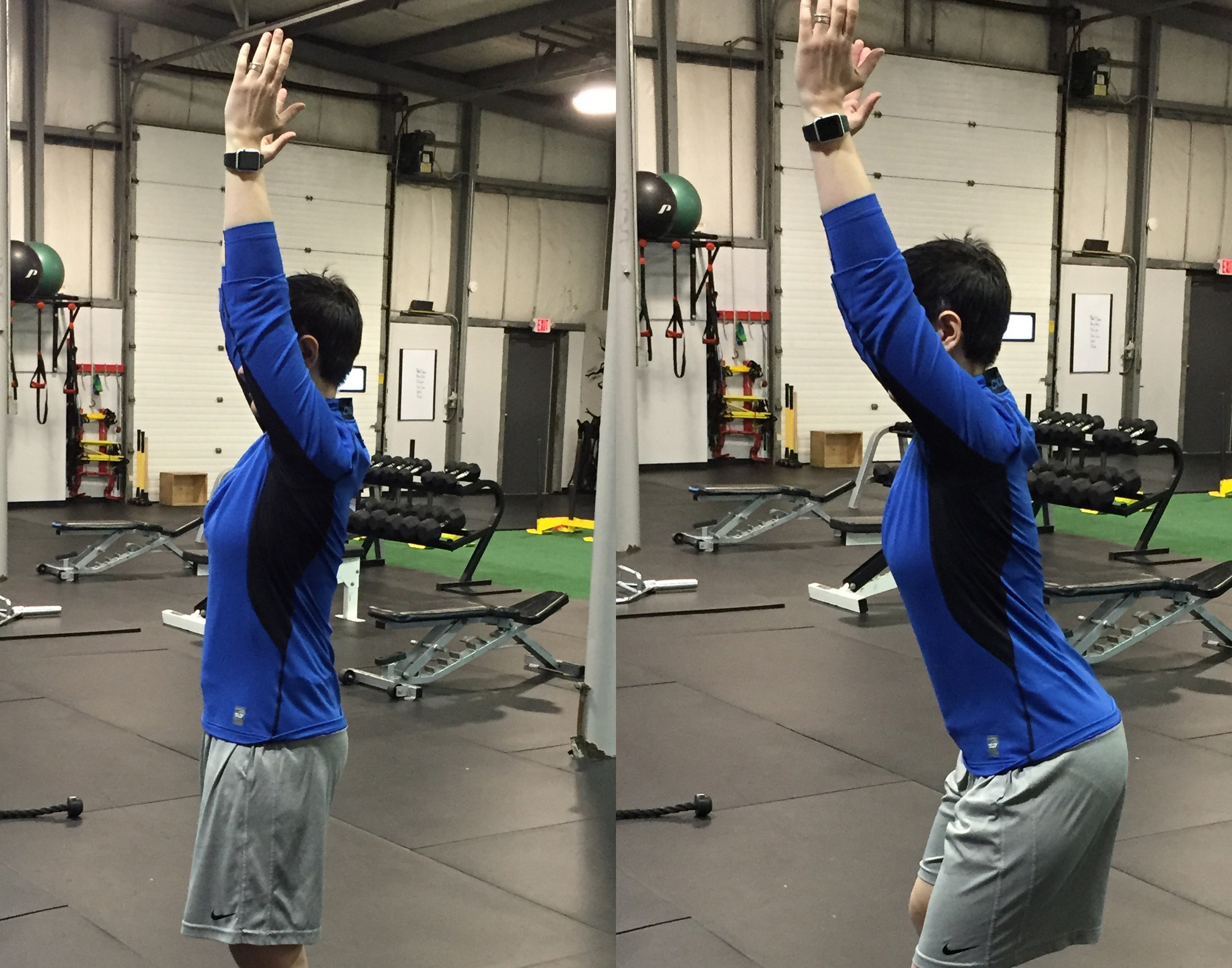 If when you reach your hands over your head, your back arches, similar to the picture on the right, you're compensating for something (and suddnely the line from Shrek comes screaming into my head). In this case, very tight lats might be the culprit.
