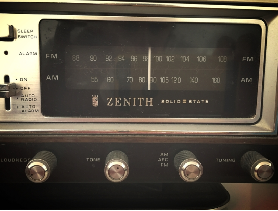 This is the clock radio I keep in my bedroom. Oddly enough, it doesn't have a snooze button though, so I don't actually use it for an alarm. Because snooze.