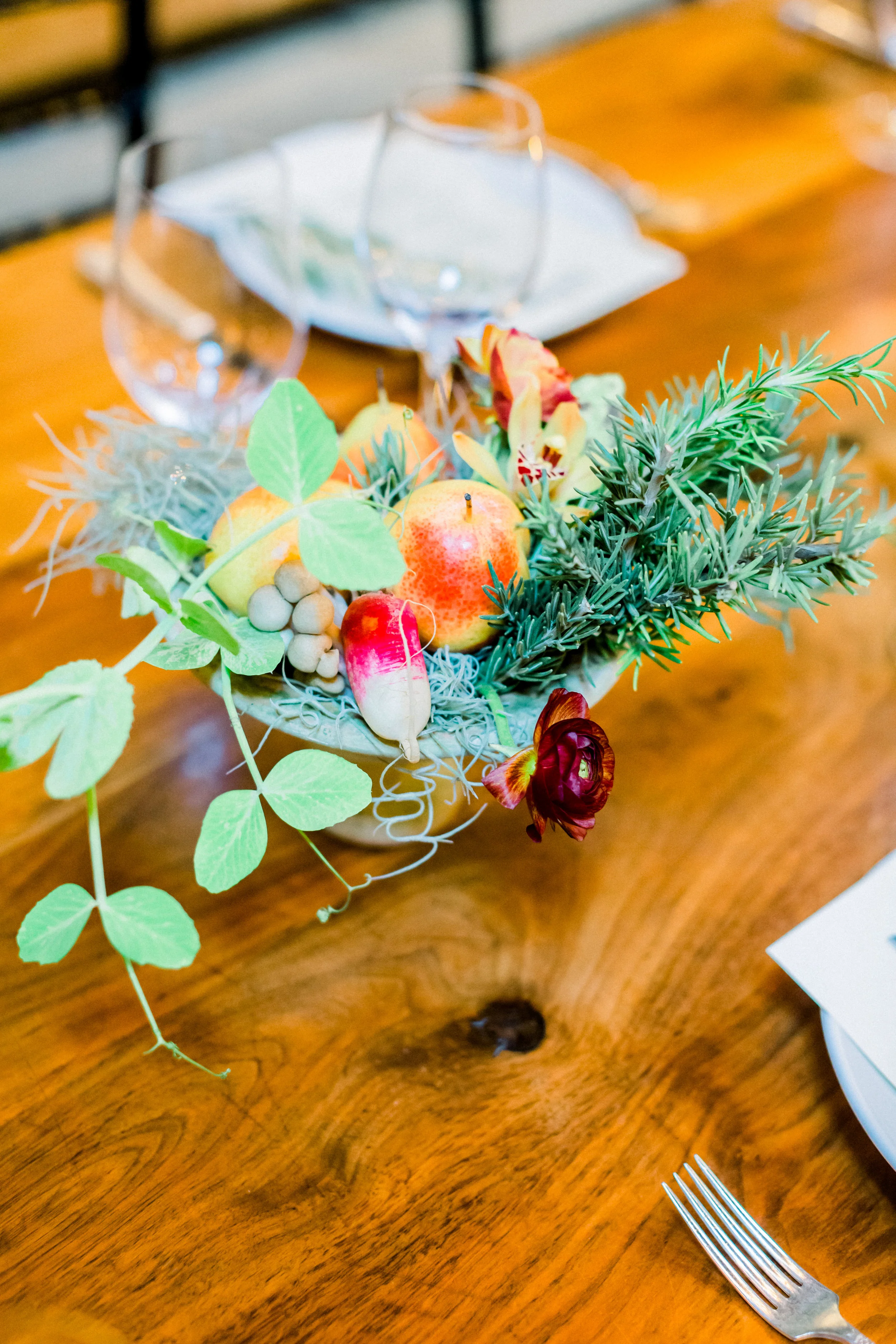 Flower Centerpiece with Fruit and Vegetables- Haute Blossoms Floral.jpg