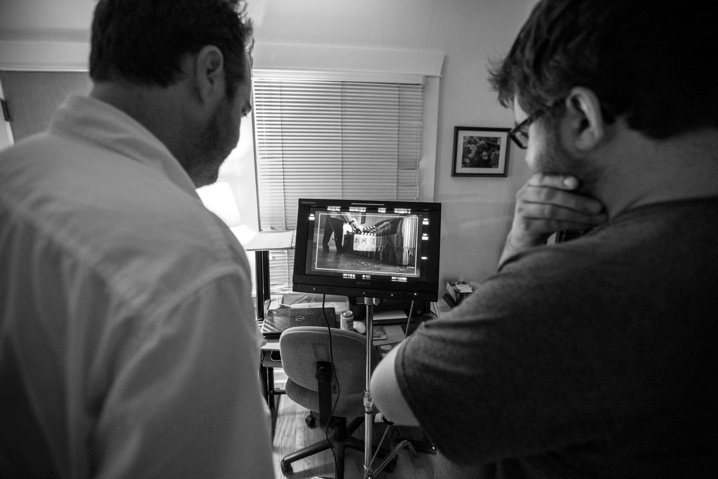 Writer/Director Drew Barnhardt and producer Guy Clark on the set of Rondo.