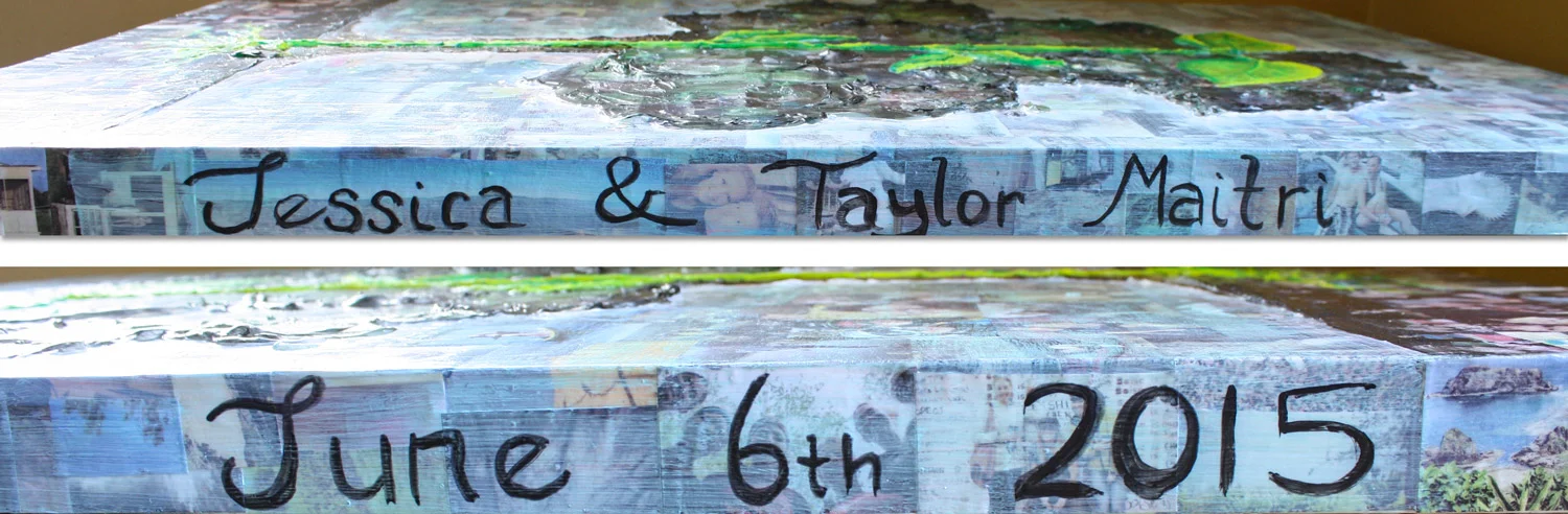 Detail of the right and left vertical sides of the painting commemorating their joint name change and date of their union. 